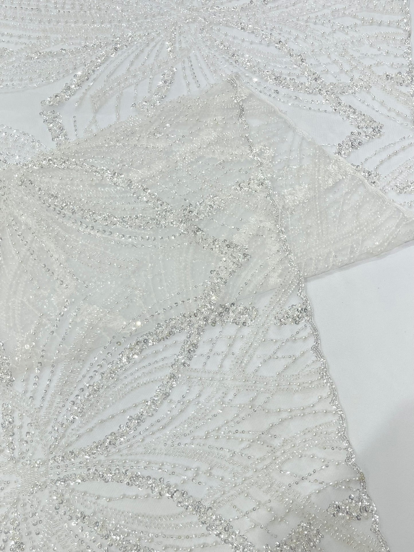 Beaded Lace Fabric, Heavy Embroidered Design on 58" Mesh for Dresses