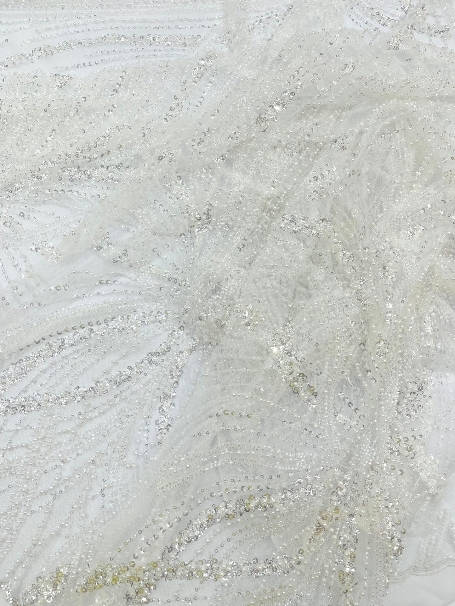 Beaded Lace Fabric, Heavy Embroidered Design on 58" Mesh for Dresses