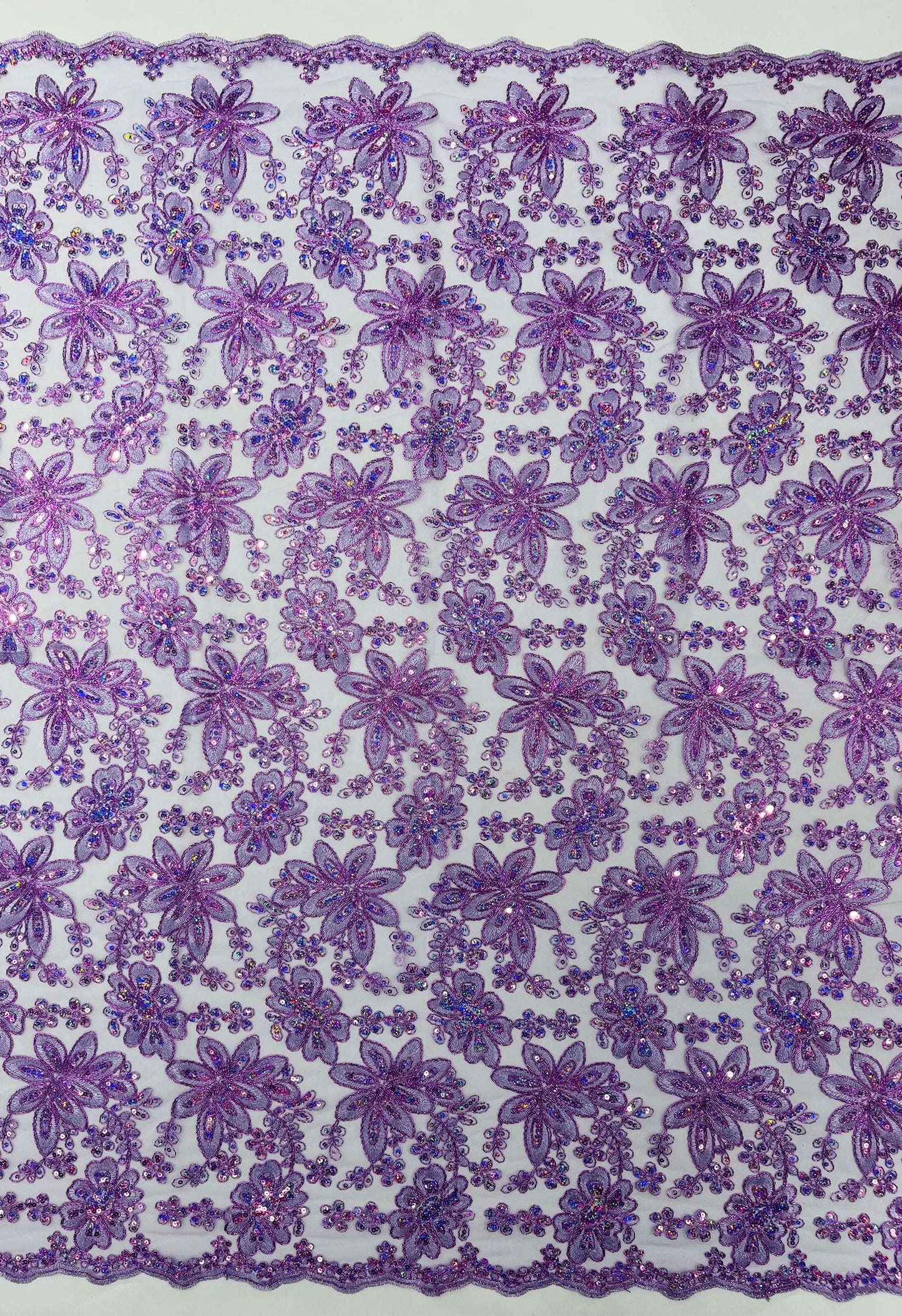 Metallic floral lace design embroidered 54" Wide | New Creations Fabric & Foam Inc.