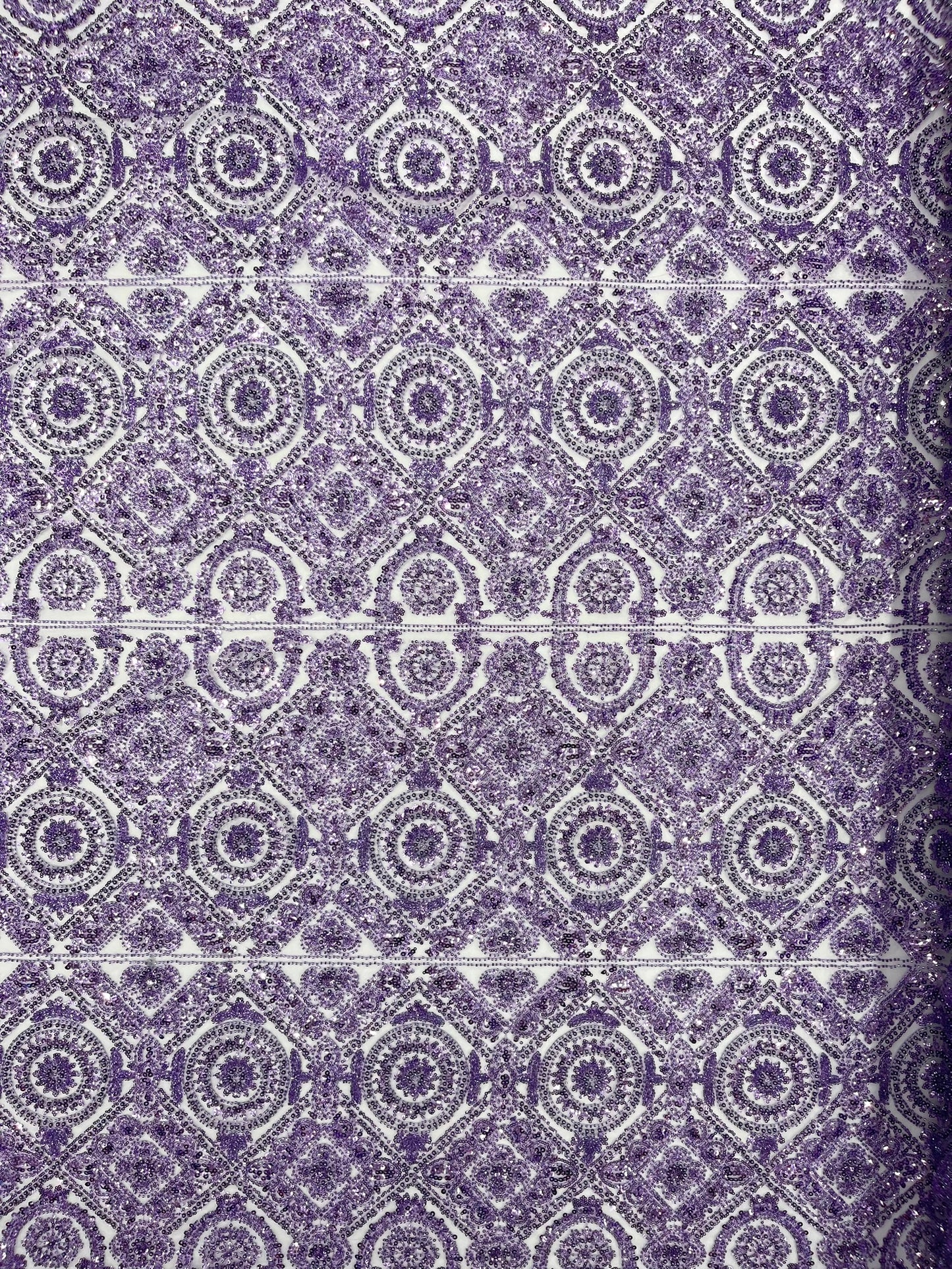 Beaded Lace Fabric, Heavy Embroidered Geometric Design on 58" Mesh