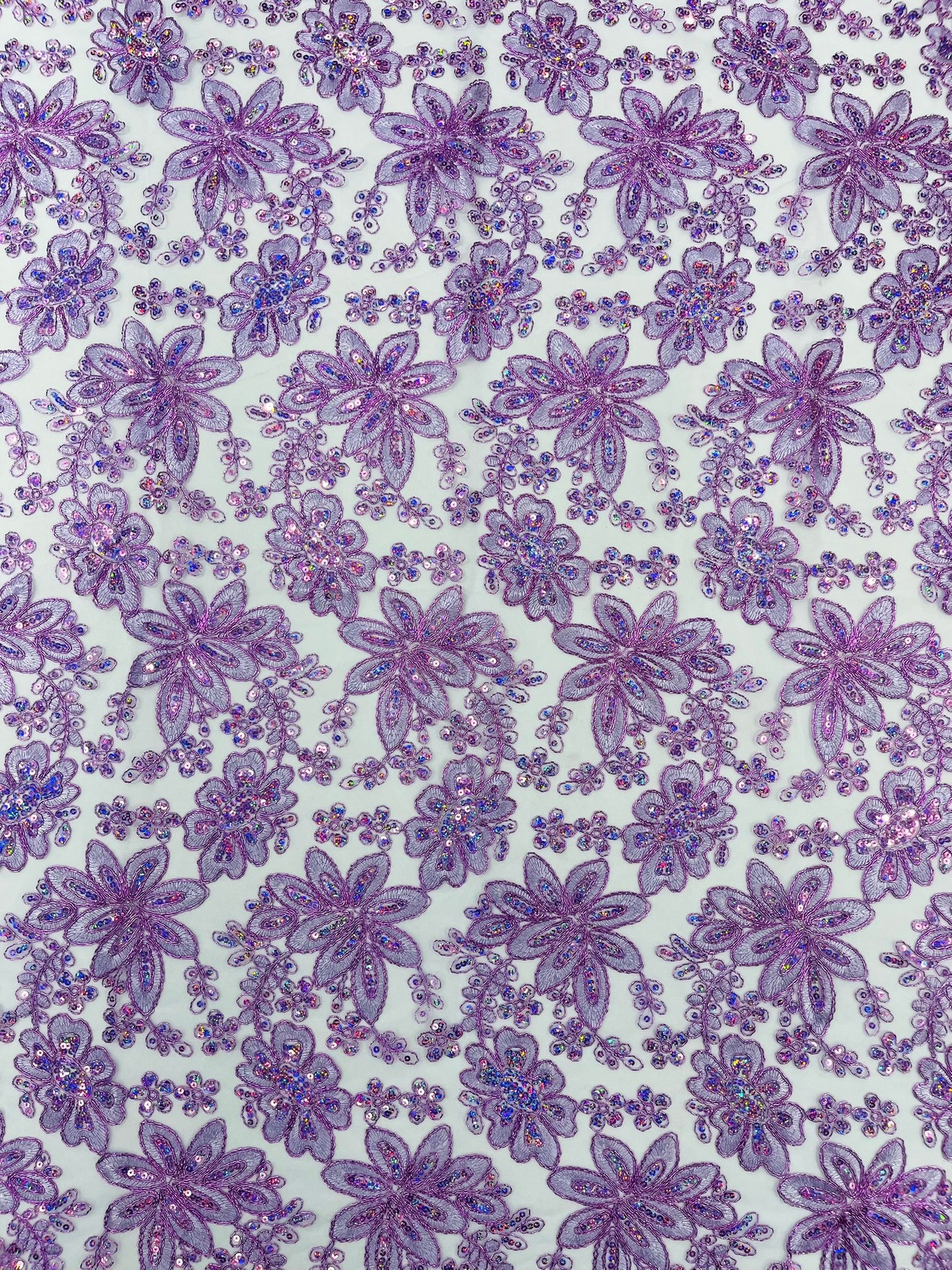 Metallic floral lace design embroidered 54" Wide | New Creations Fabric & Foam Inc.
