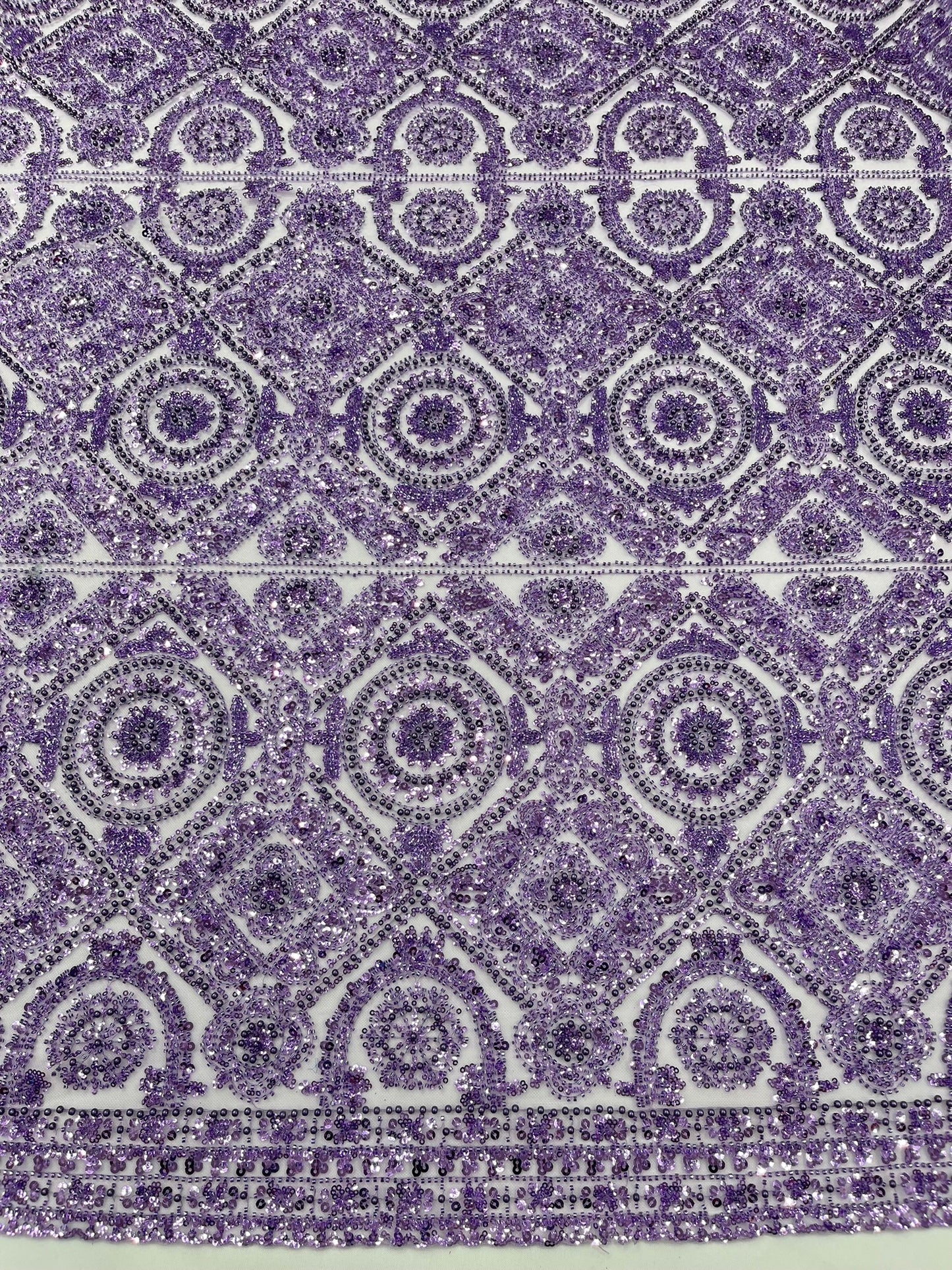 Beaded Lace Fabric, Heavy Embroidered Geometric Design on 58" Mesh