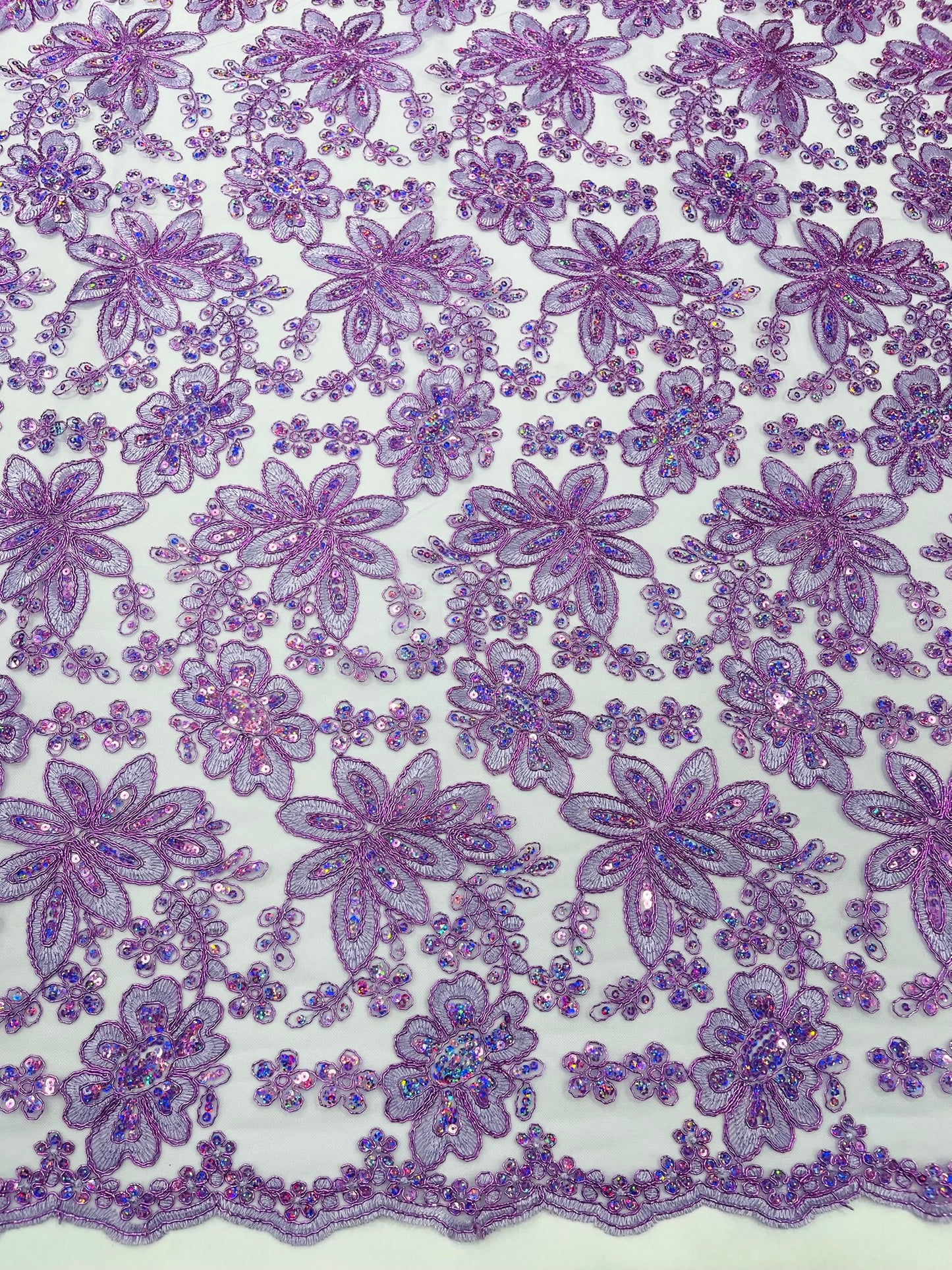 Metallic floral lace design embroidered 54" Wide | New Creations Fabric & Foam Inc.