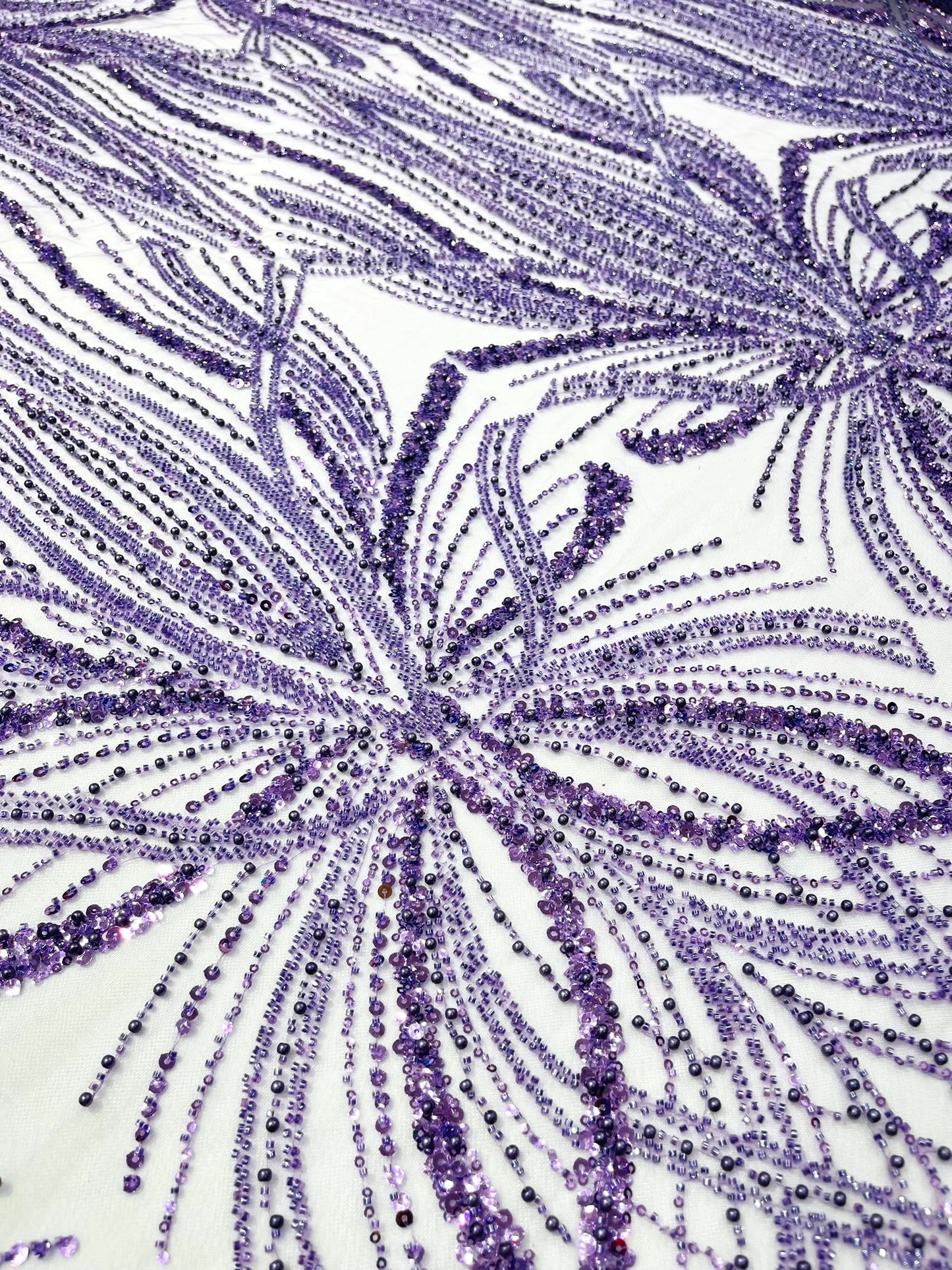 Beaded Lace Fabric, Heavy Embroidered Design on 58" Mesh for Dresses