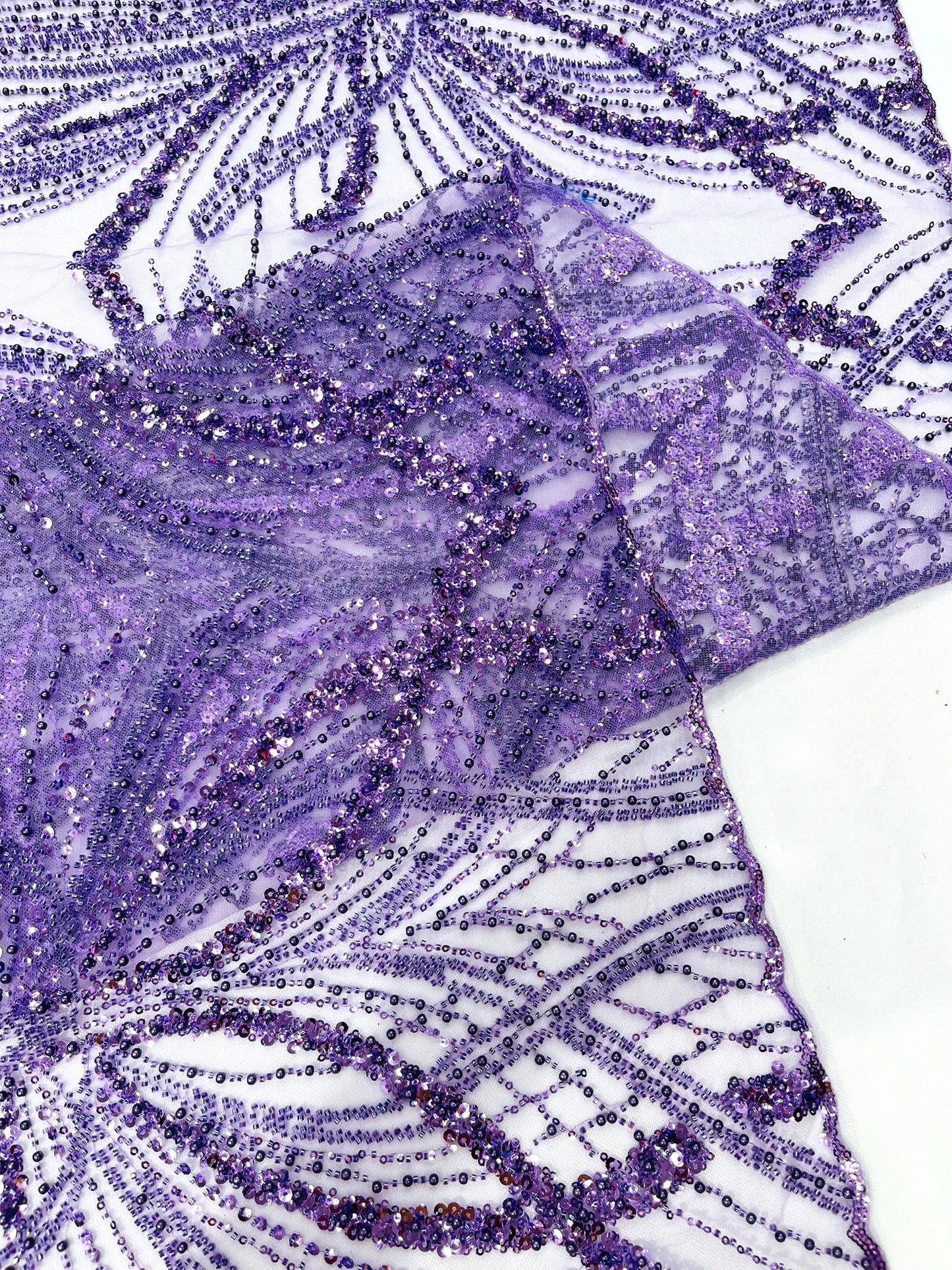 Beaded Lace Fabric, Heavy Embroidered Design on 58" Mesh for Dresses