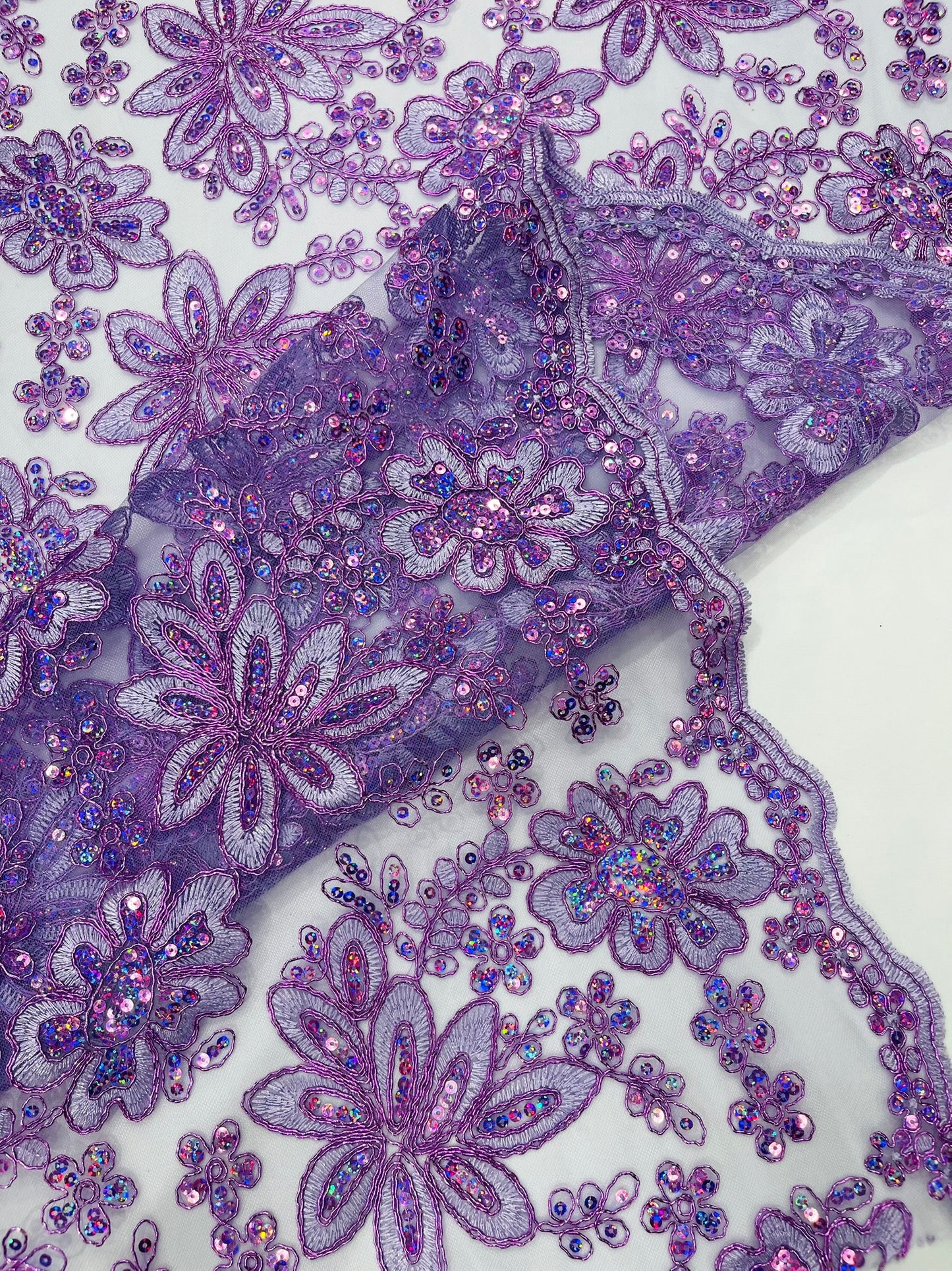 Metallic floral lace design embroidered 54" Wide | New Creations Fabric & Foam Inc.