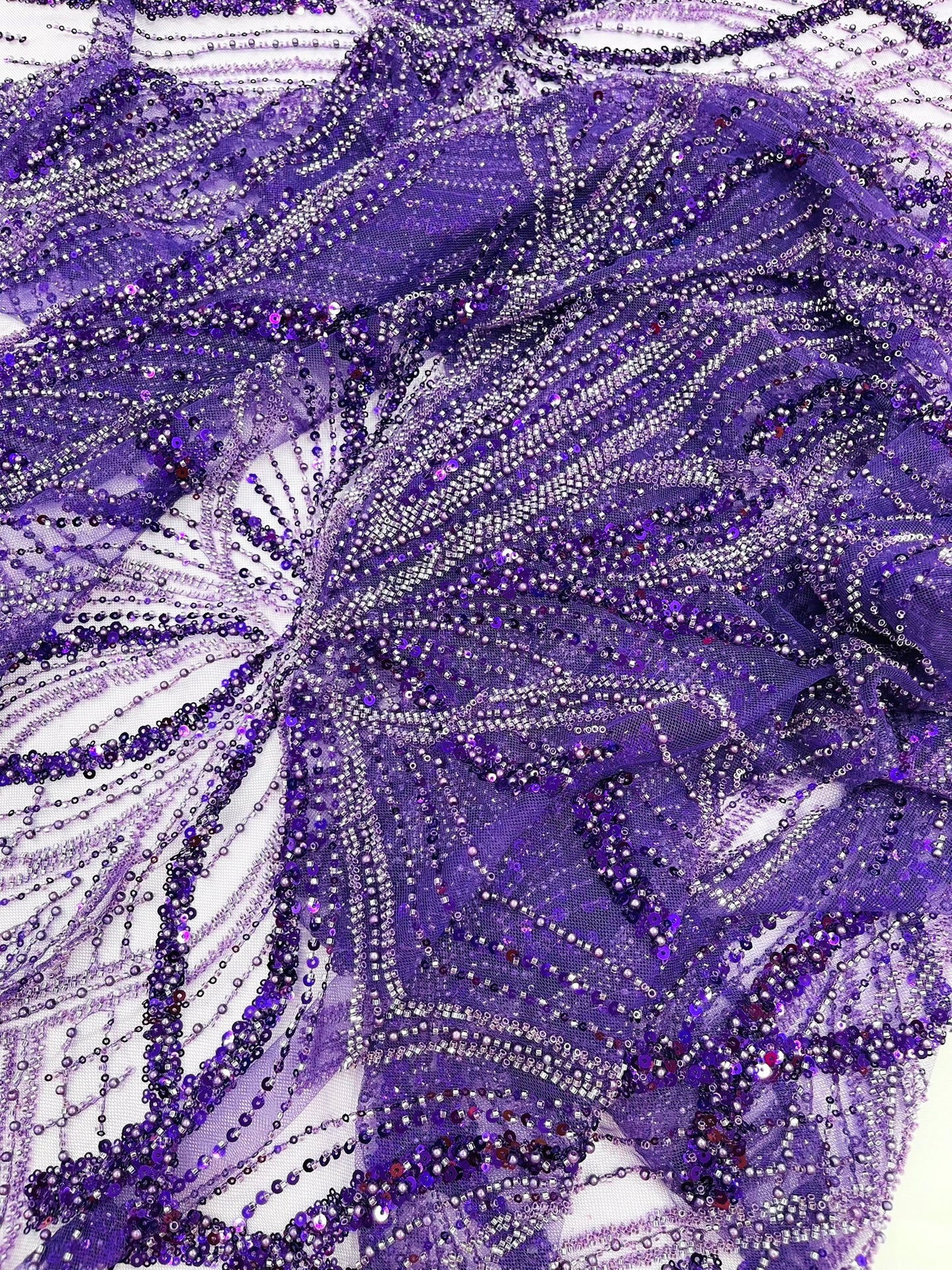 Beaded Lace Fabric, Heavy Embroidered Design on 58" Mesh for Dresses