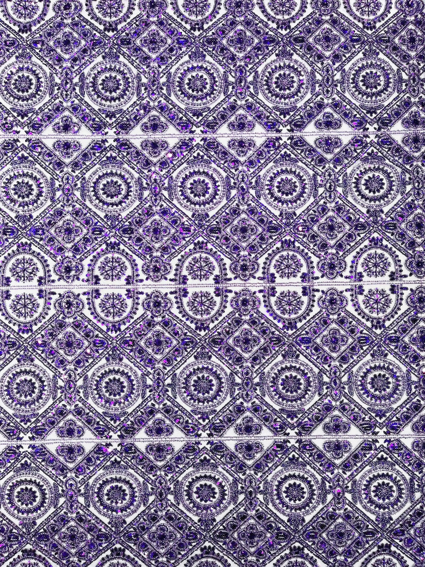 Beaded Lace Fabric, Heavy Embroidered Geometric Design on 58" Mesh