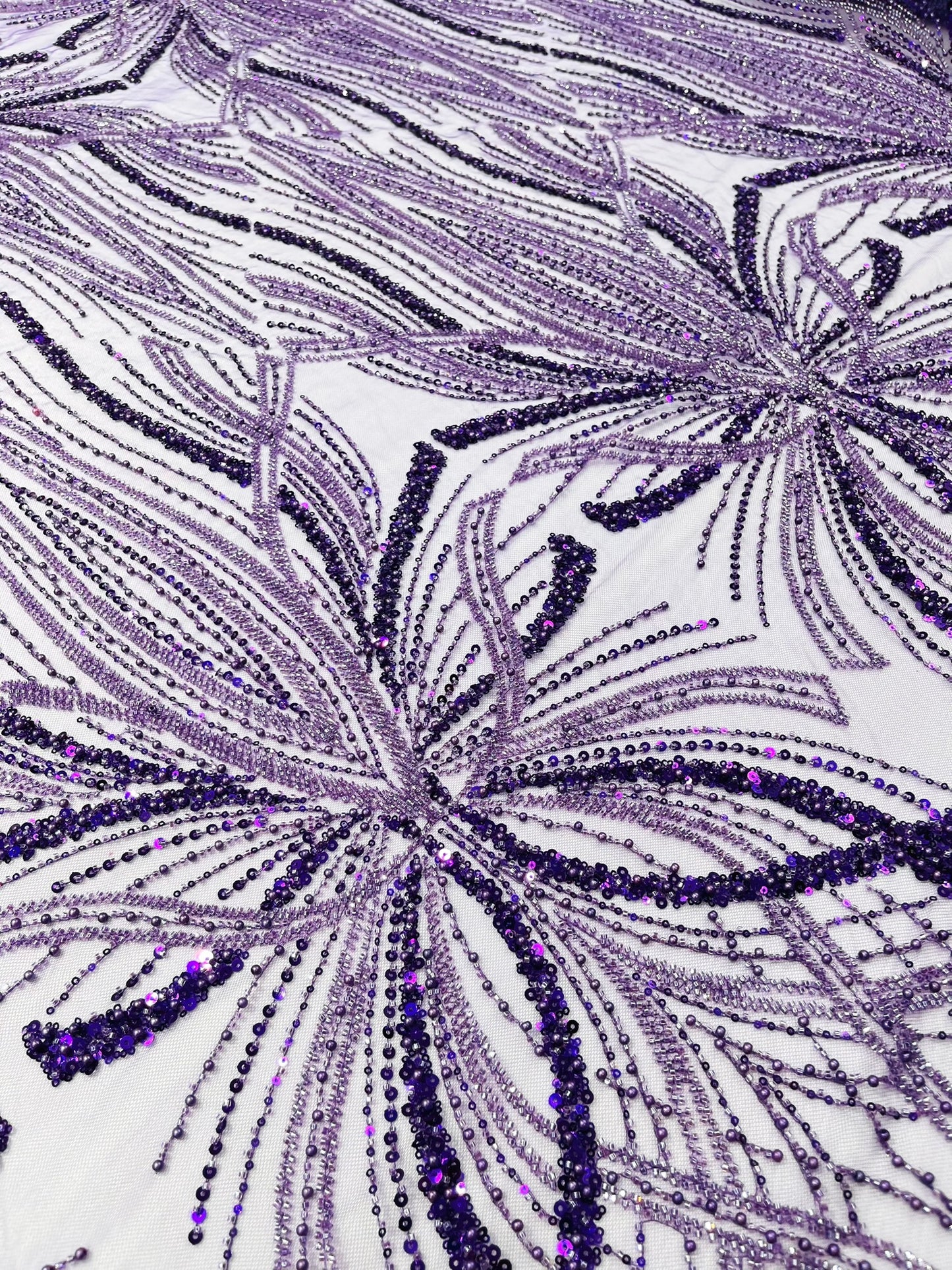 Beaded Lace Fabric, Heavy Embroidered Design on 58" Mesh for Dresses