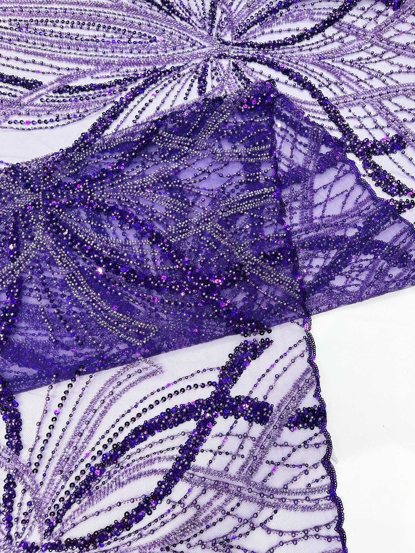 Beaded Lace Fabric, Heavy Embroidered Design on 58" Mesh for Dresses