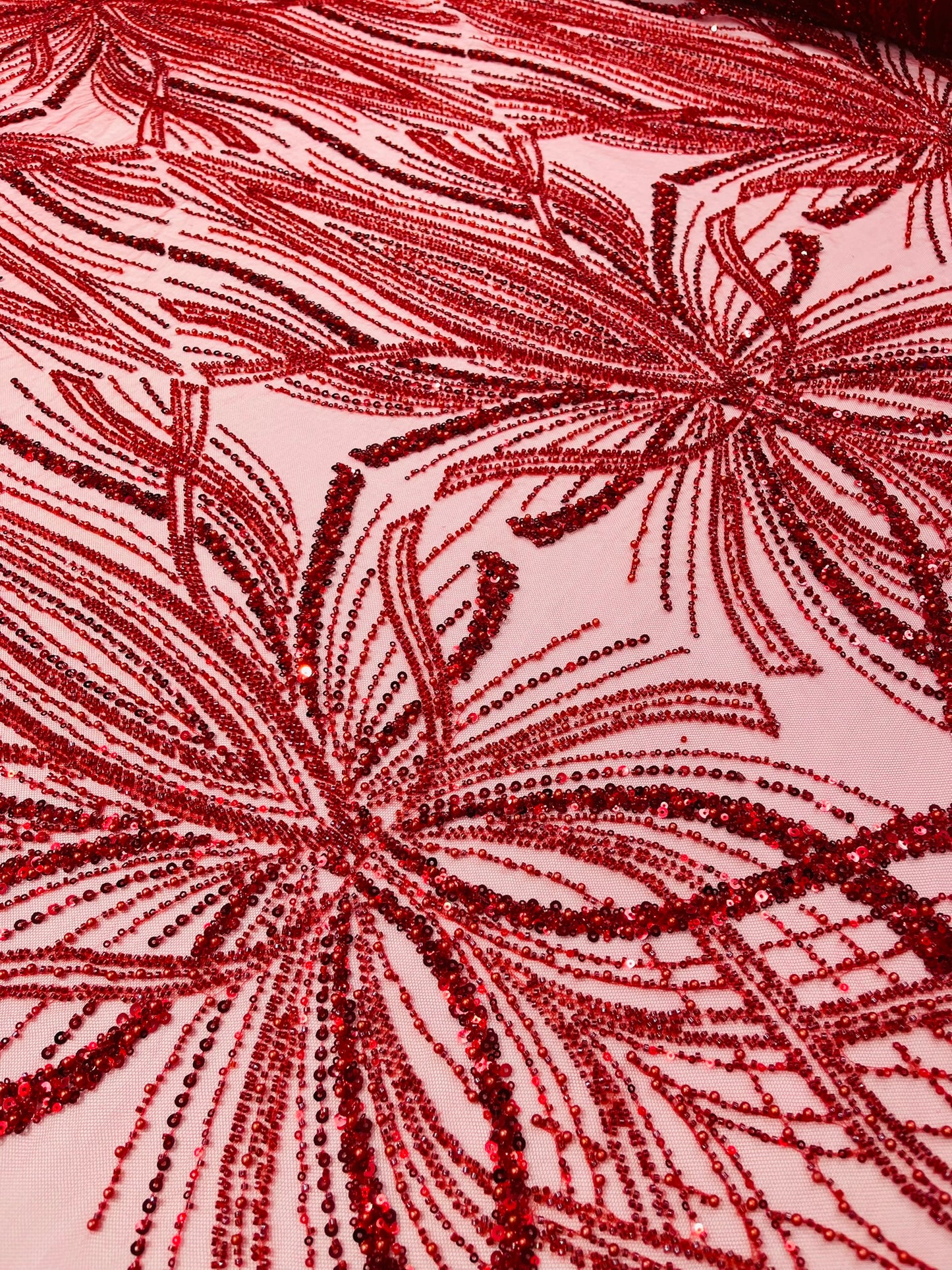Beaded Lace Fabric, Heavy Embroidered Design on 58" Mesh for Dresses