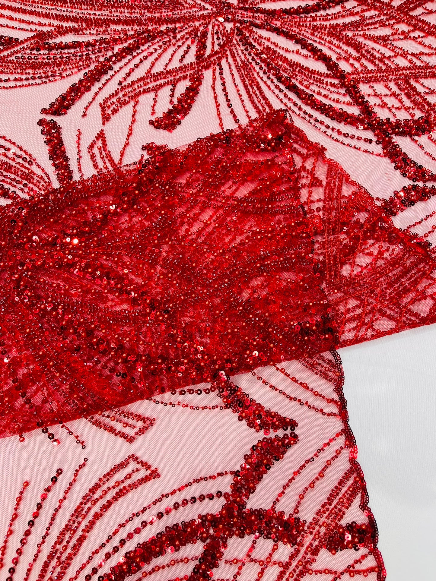 Beaded Lace Fabric, Heavy Embroidered Design on 58" Mesh for Dresses
