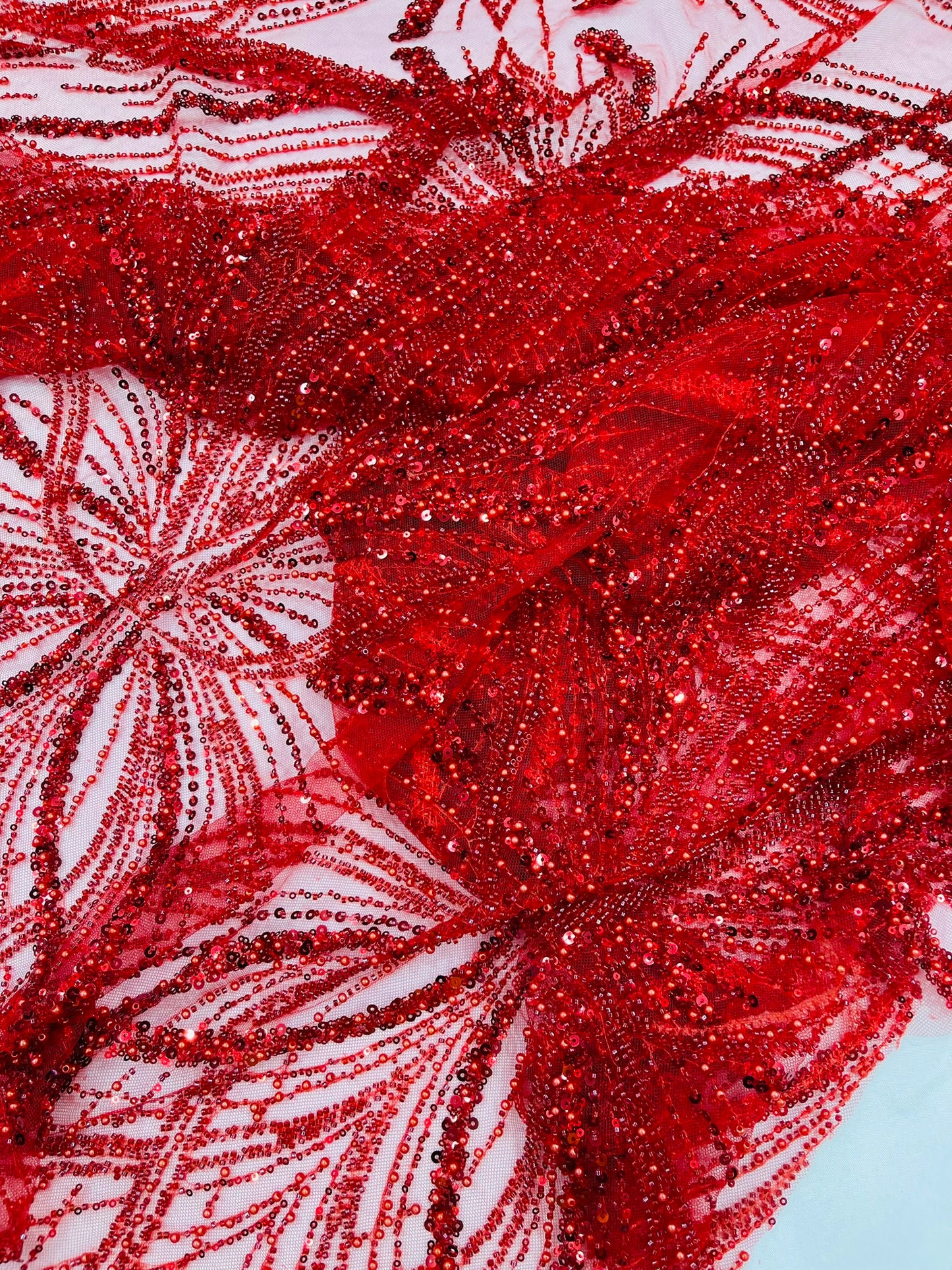 Beaded Lace Fabric, Heavy Embroidered Design on 58" Mesh for Dresses