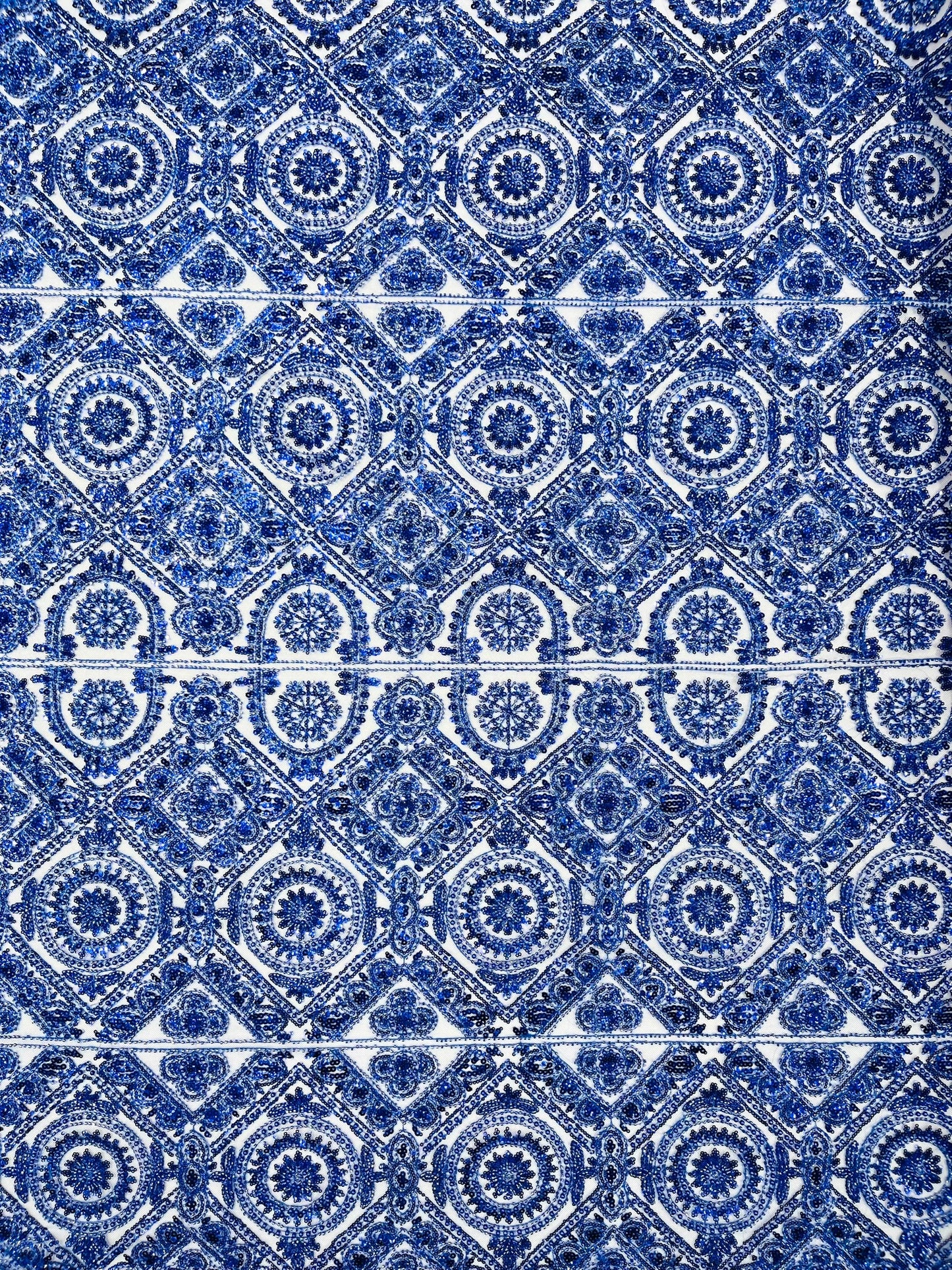 Beaded Lace Fabric, Heavy Embroidered Geometric Design on 58" Mesh