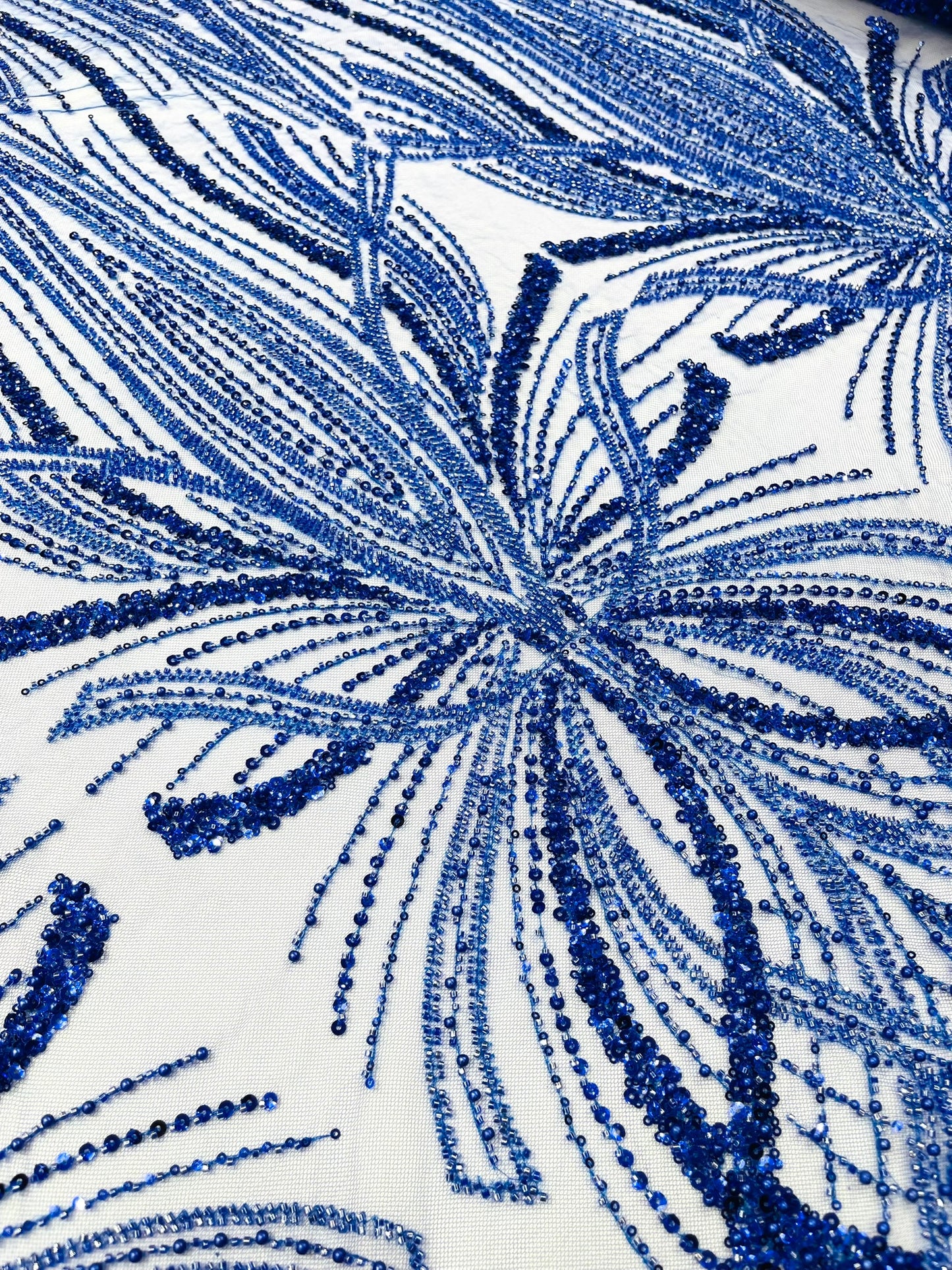 Beaded Lace Fabric, Heavy Embroidered Design on 58" Mesh for Dresses