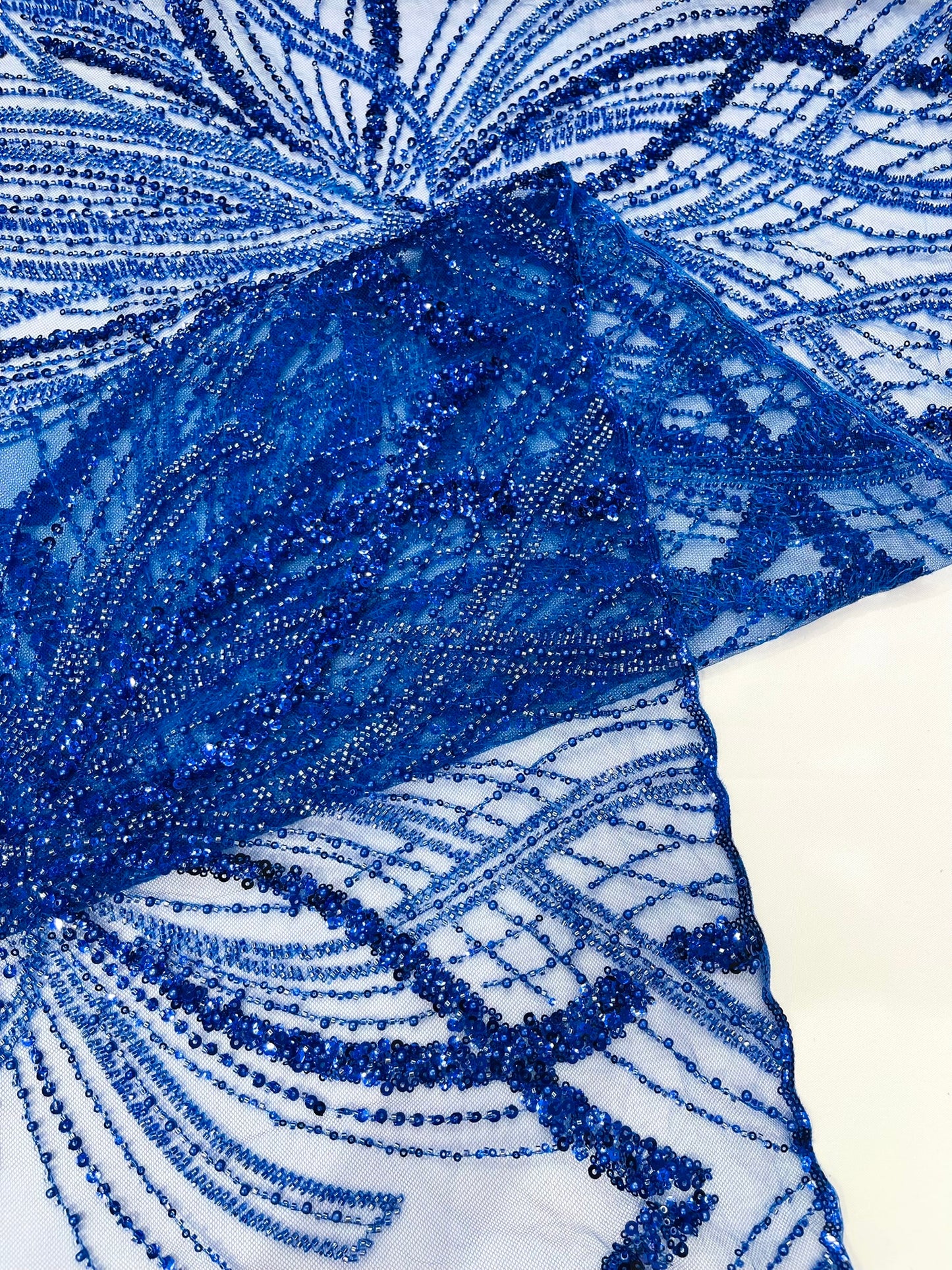 Beaded Lace Fabric, Heavy Embroidered Design on 58" Mesh for Dresses