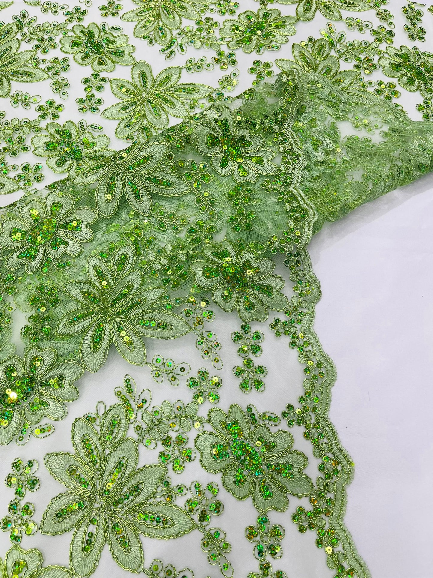 Metallic floral lace design embroidered 54" Wide | New Creations Fabric & Foam Inc.