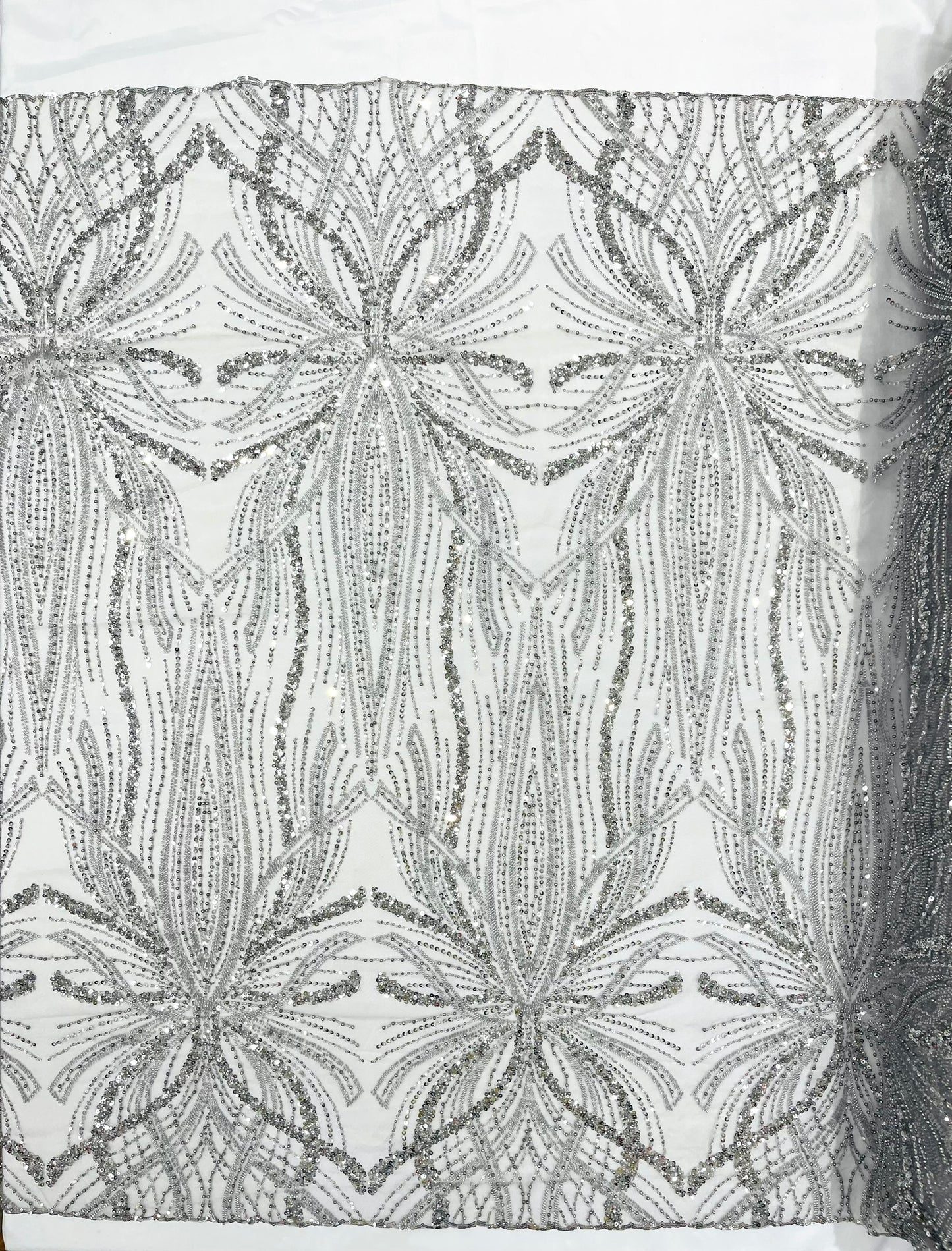 Beaded Lace Fabric, Heavy Embroidered Design on 58" Mesh for Dresses