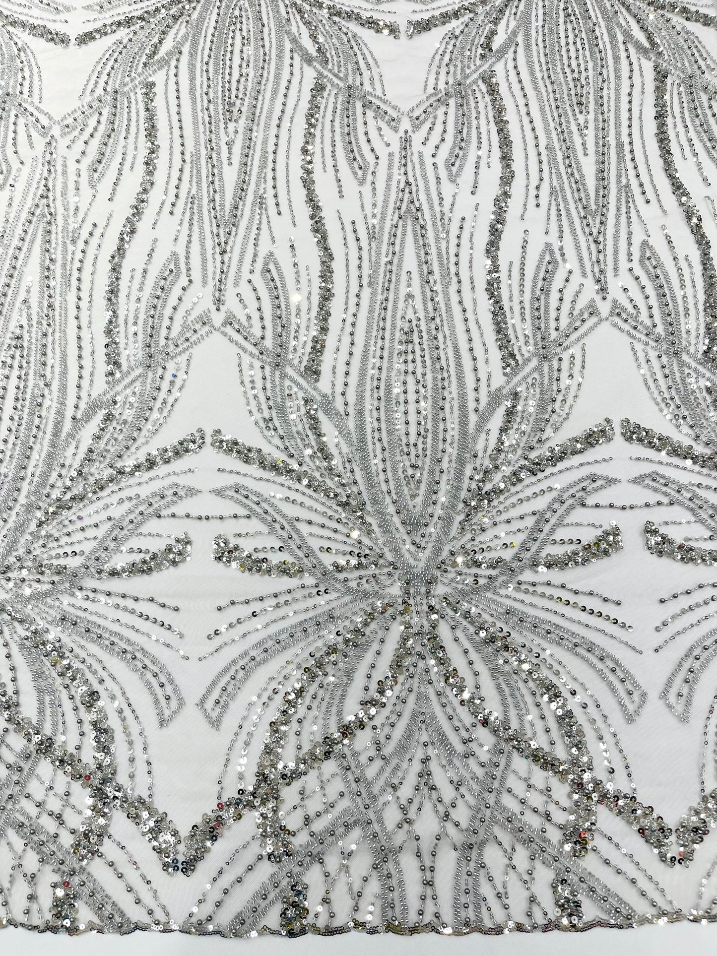 Beaded Lace Fabric, Heavy Embroidered Design on 58" Mesh for Dresses