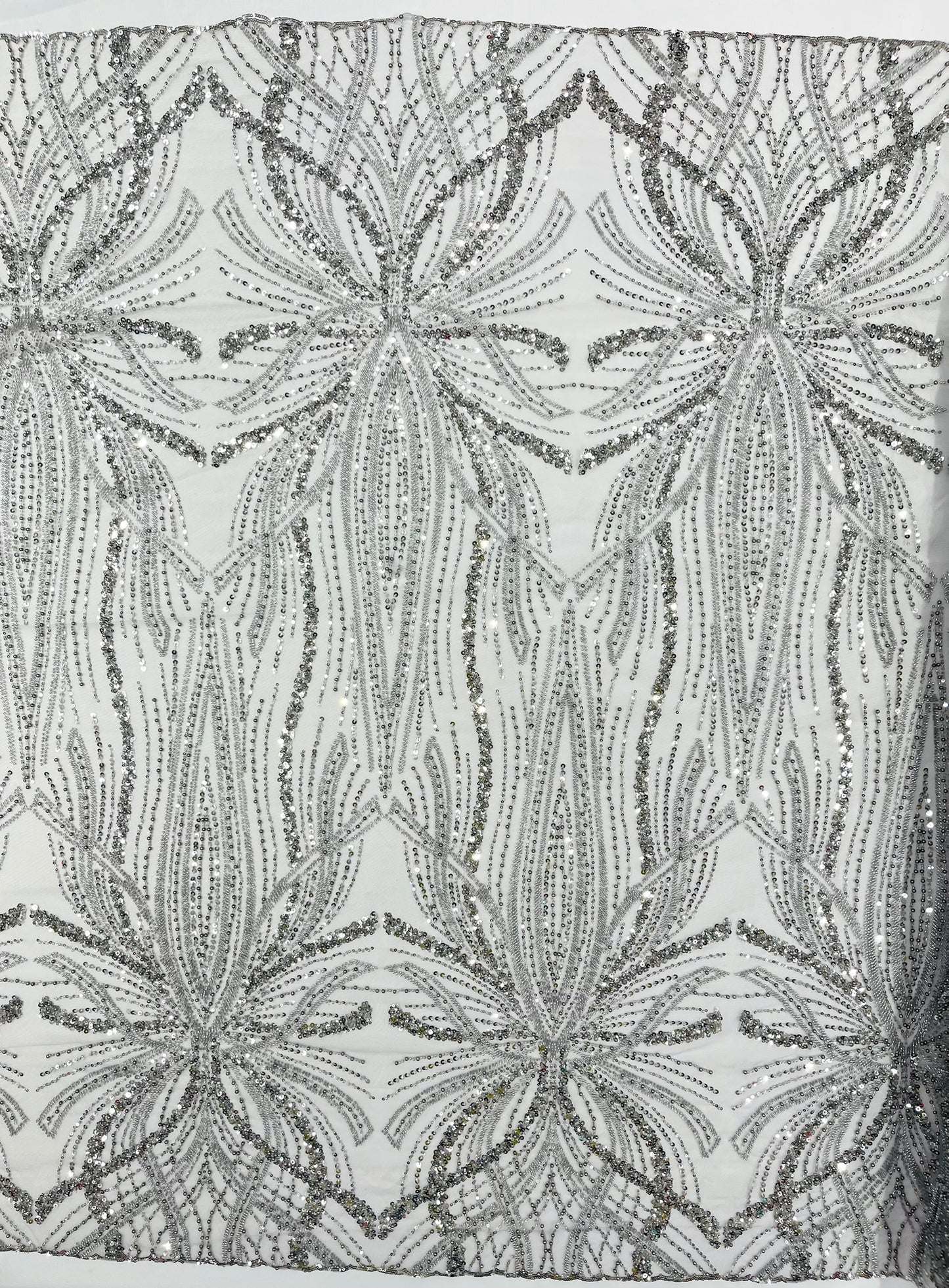 Beaded Lace Fabric, Heavy Embroidered Design on 58" Mesh for Dresses