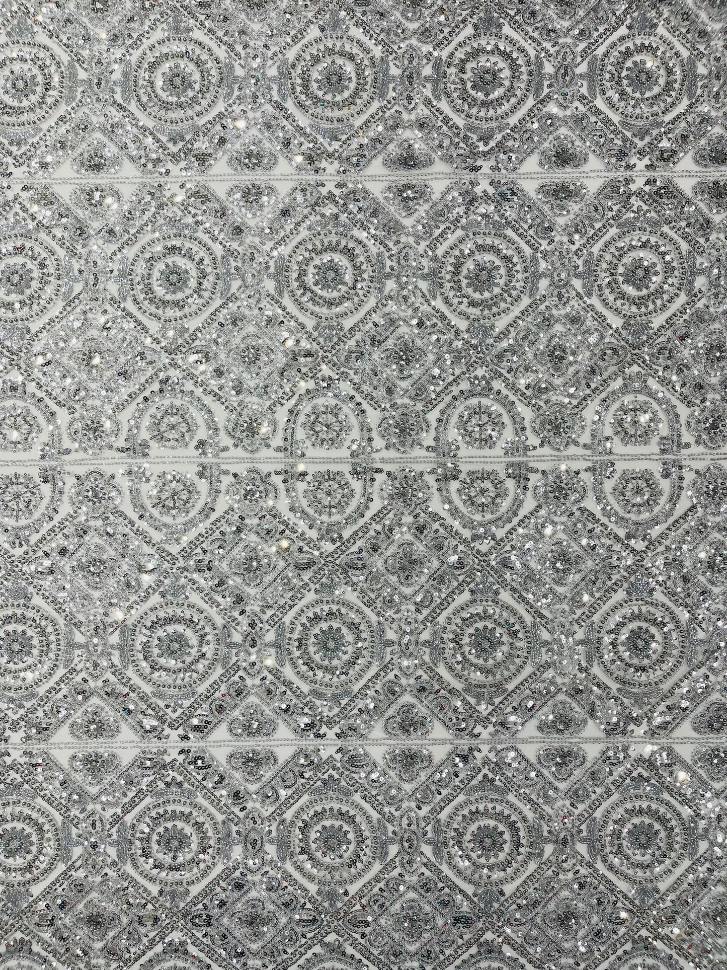 Beaded Lace Fabric, Heavy Embroidered Geometric Design on 58" Mesh