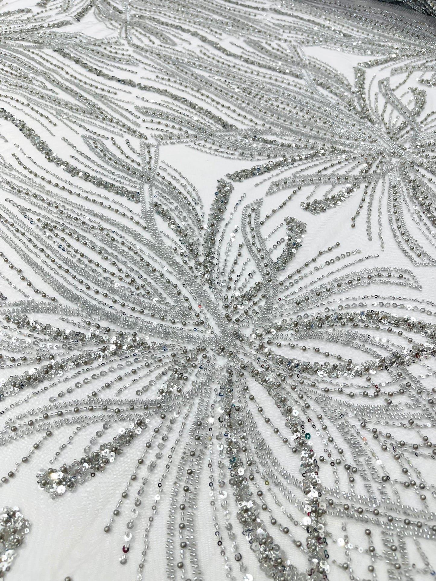 Beaded Lace Fabric, Heavy Embroidered Design on 58" Mesh for Dresses