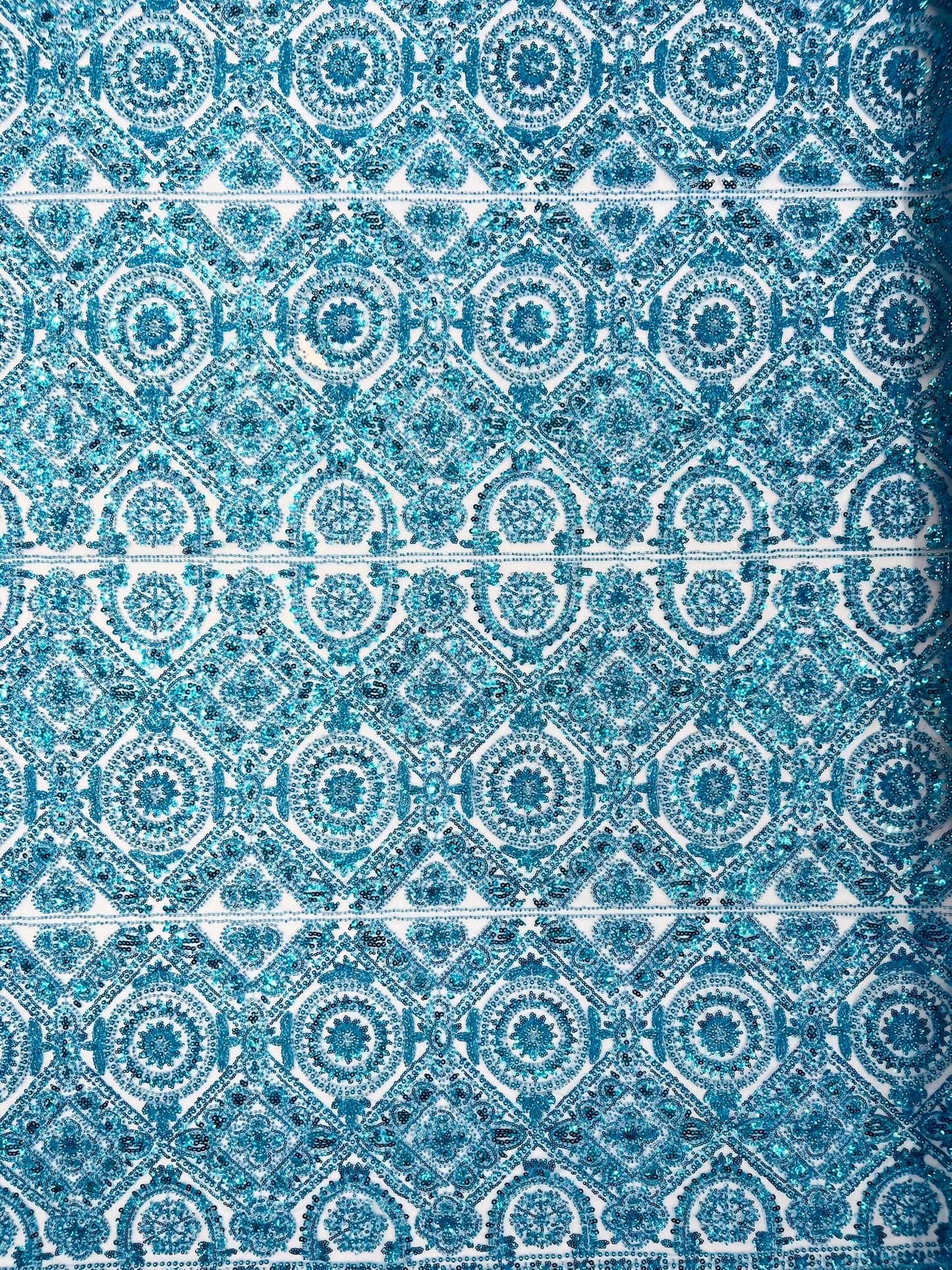 Beaded Lace Fabric, Heavy Embroidered Geometric Design on 58" Mesh