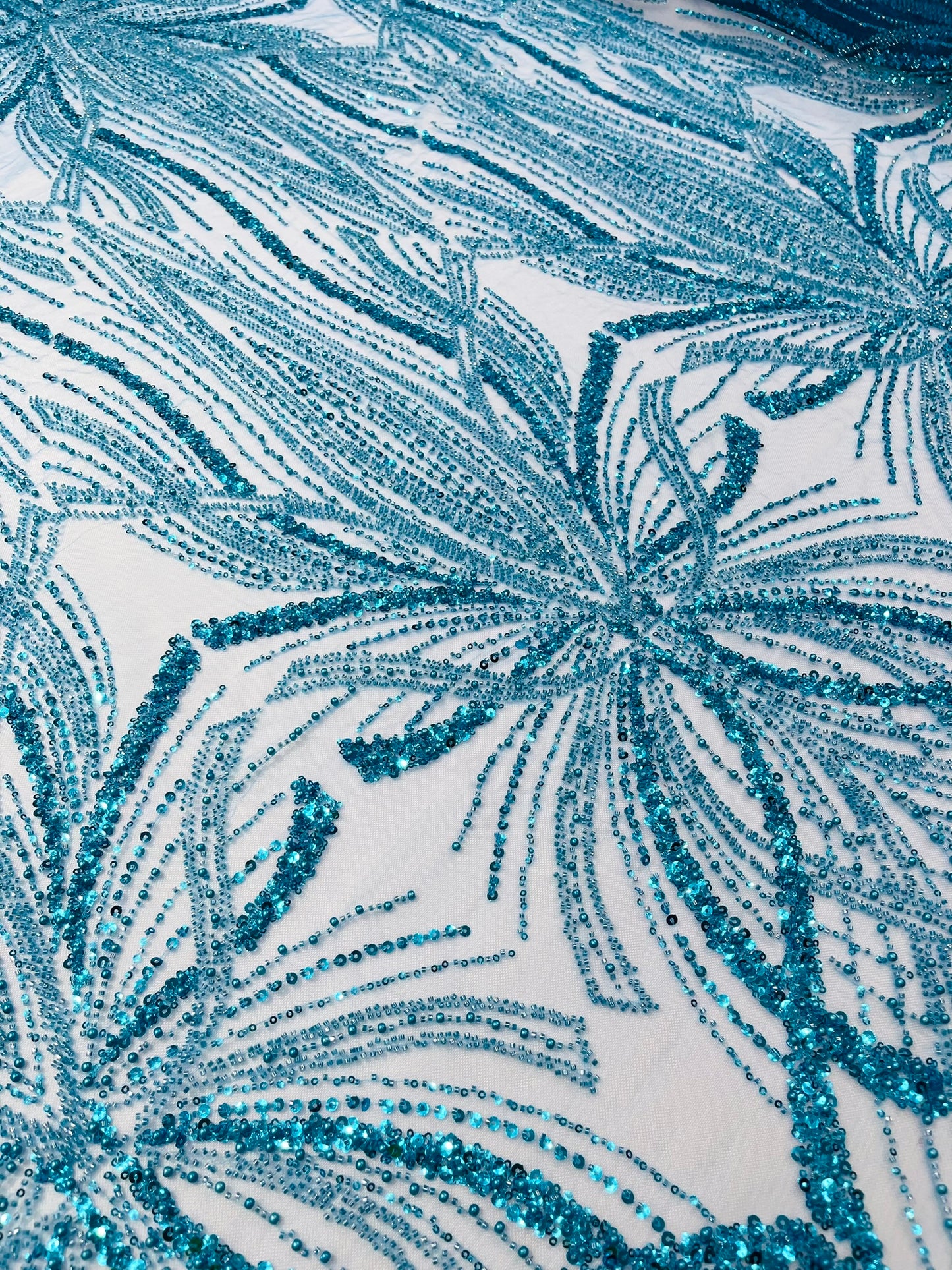 Beaded Lace Fabric, Heavy Embroidered Design on 58" Mesh for Dresses