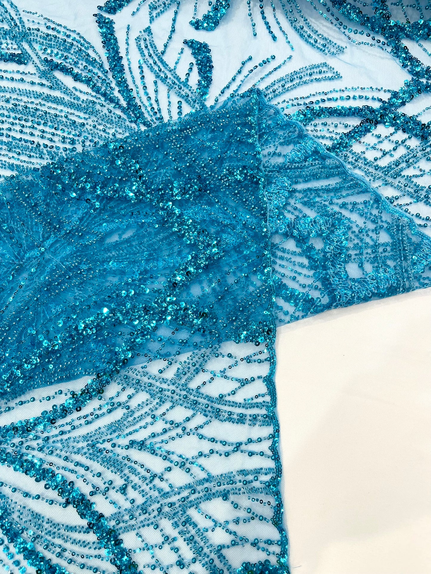 Beaded Lace Fabric, Heavy Embroidered Design on 58" Mesh for Dresses