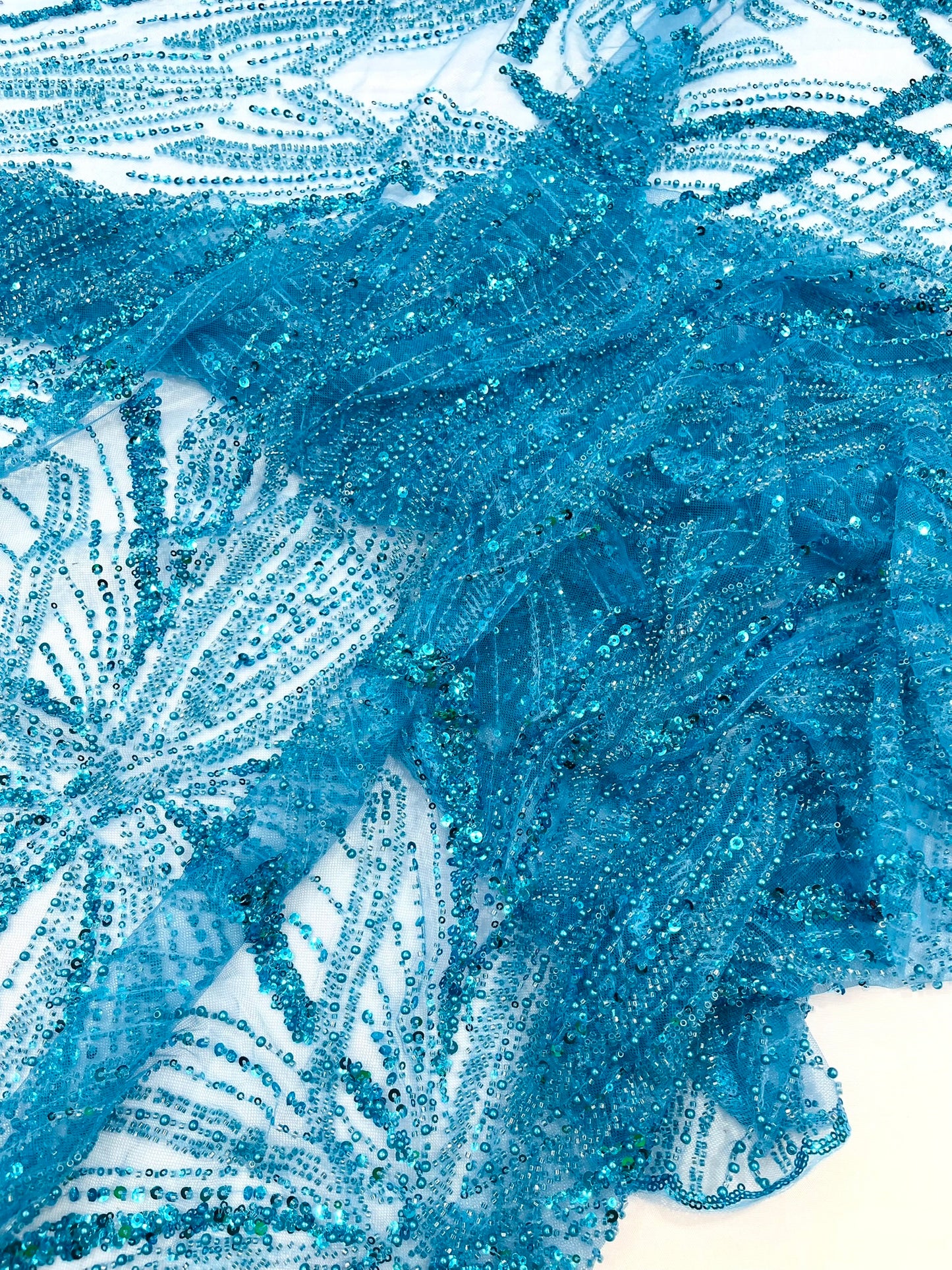 Beaded Lace Fabric, Heavy Embroidered Design on 58" Mesh for Dresses