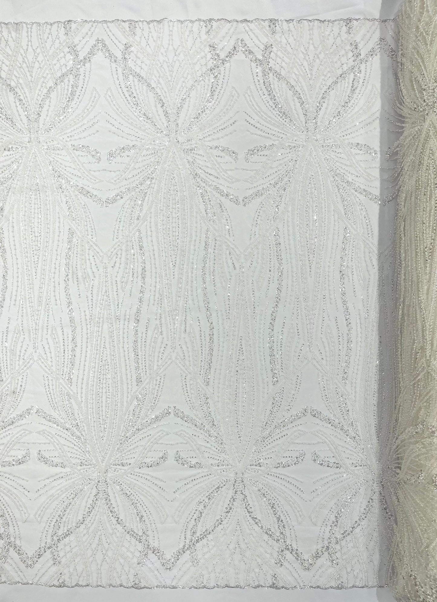 Beaded Lace Fabric, Heavy Embroidered Design on 58" Mesh for Dresses