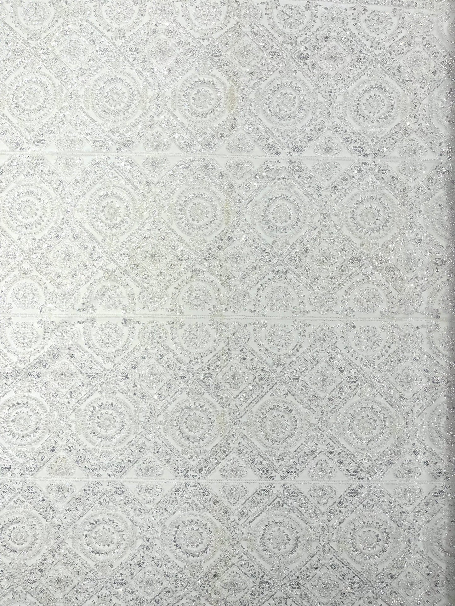 Beaded Lace Fabric, Heavy Embroidered Geometric Design on 58" Mesh