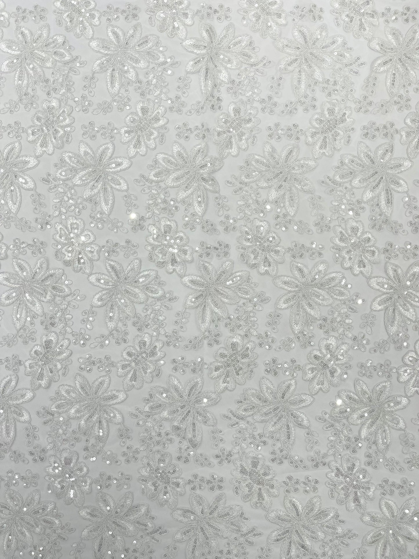 Metallic floral lace design embroidered 54" Wide | New Creations Fabric & Foam Inc.