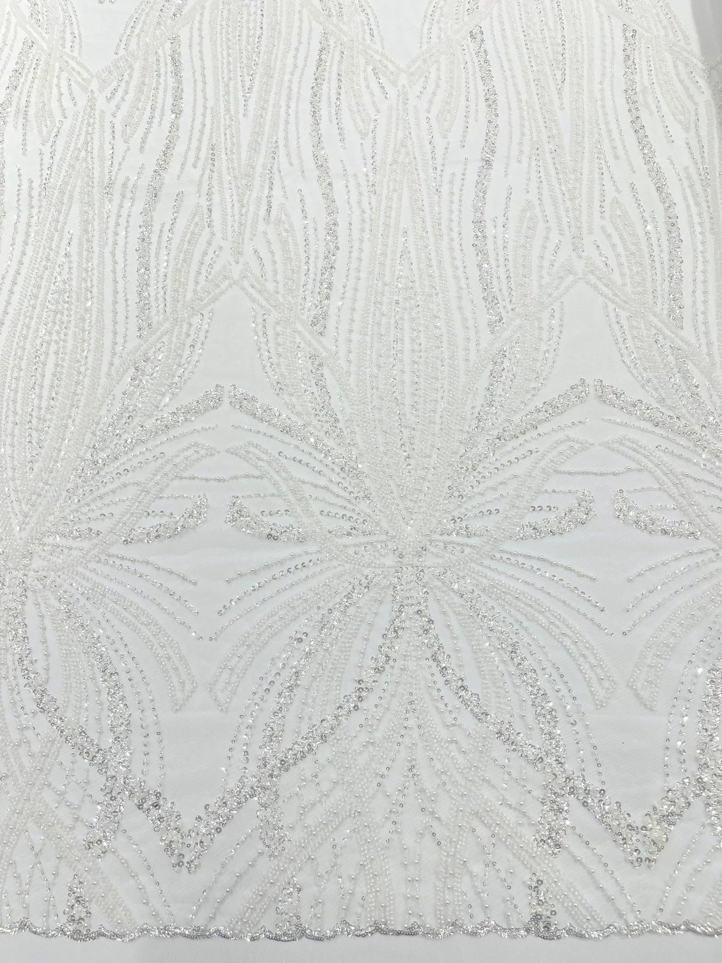 Beaded Lace Fabric, Heavy Embroidered Design on 58" Mesh for Dresses