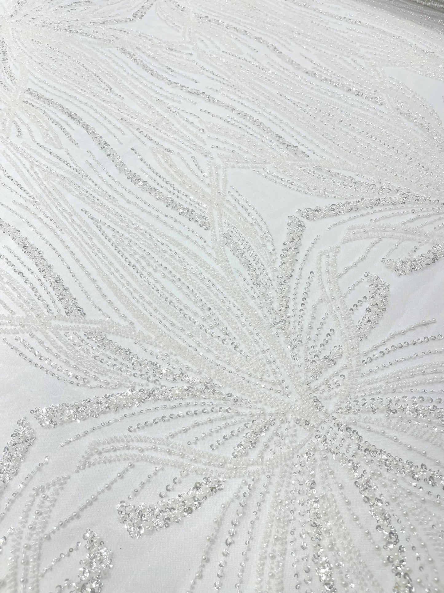 Beaded Lace Fabric, Heavy Embroidered Design on 58" Mesh for Dresses