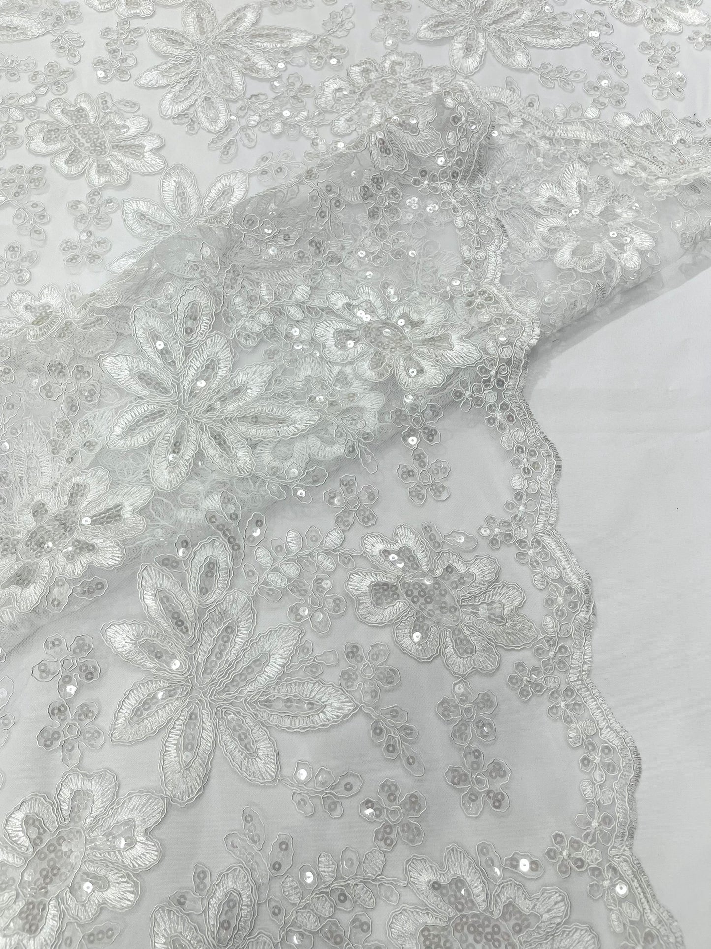 Metallic floral lace design embroidered 54" Wide | New Creations Fabric & Foam Inc.