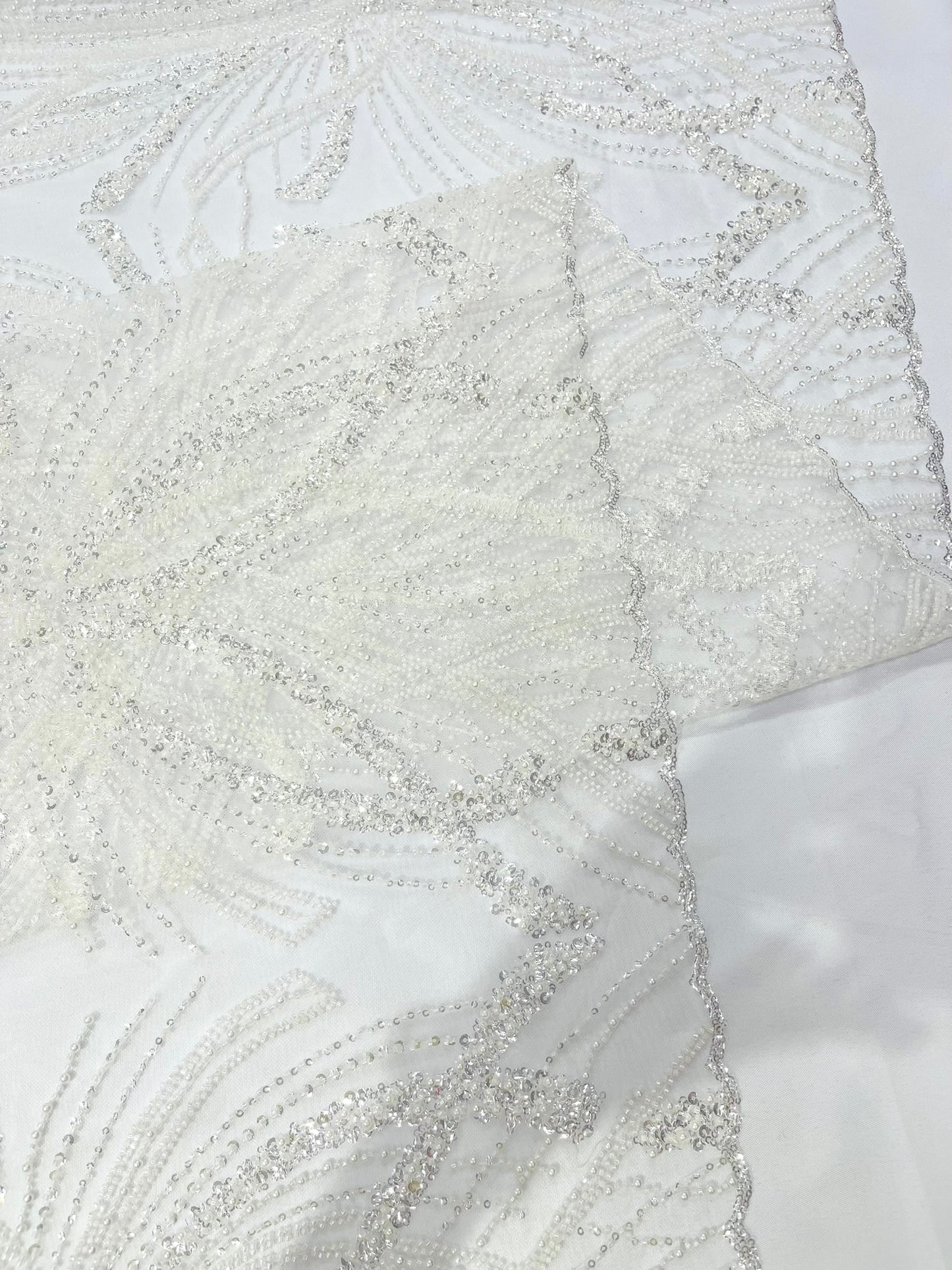 Beaded Lace Fabric, Heavy Embroidered Design on 58" Mesh for Dresses