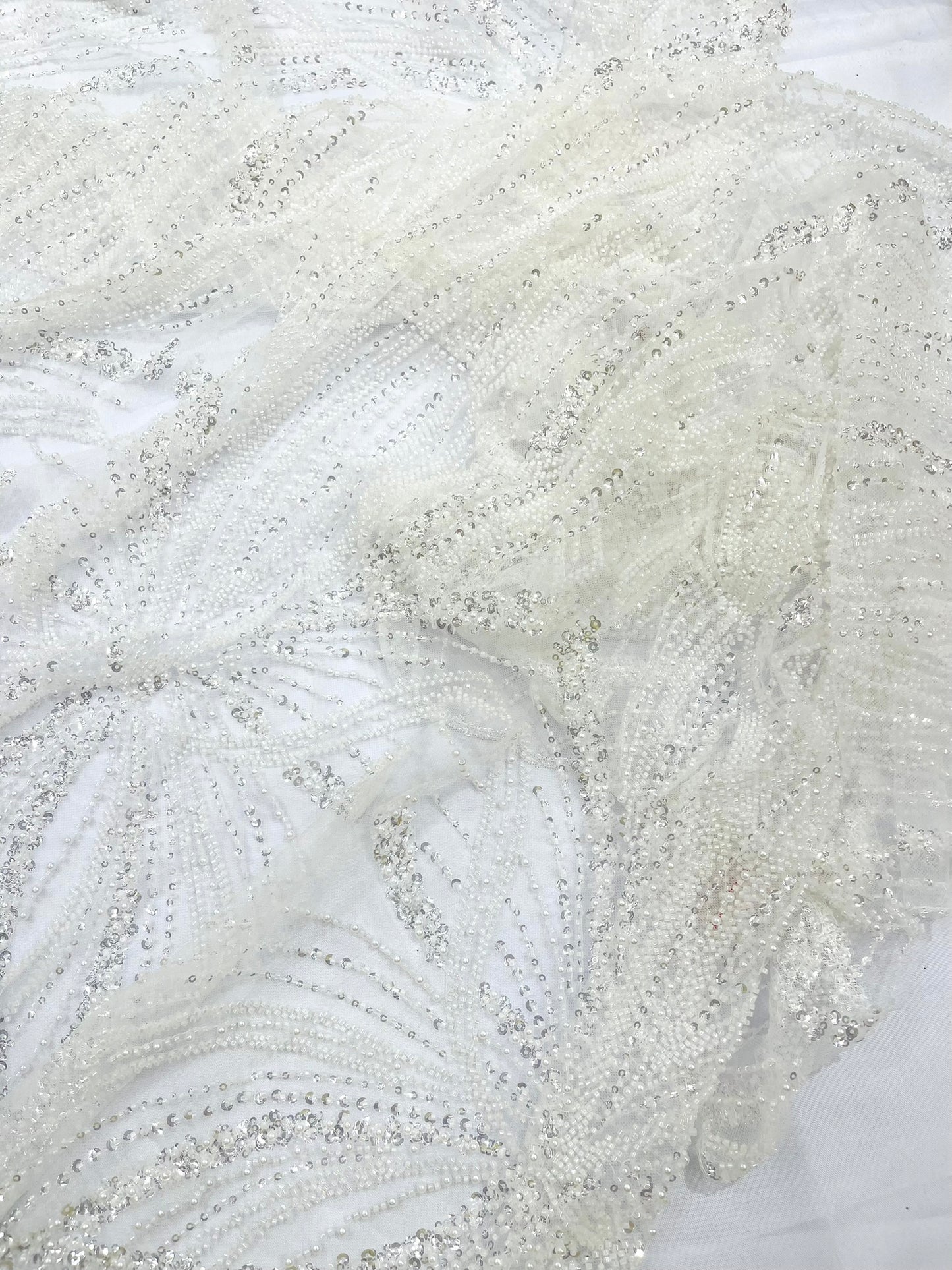Beaded Lace Fabric, Heavy Embroidered Design on 58" Mesh for Dresses