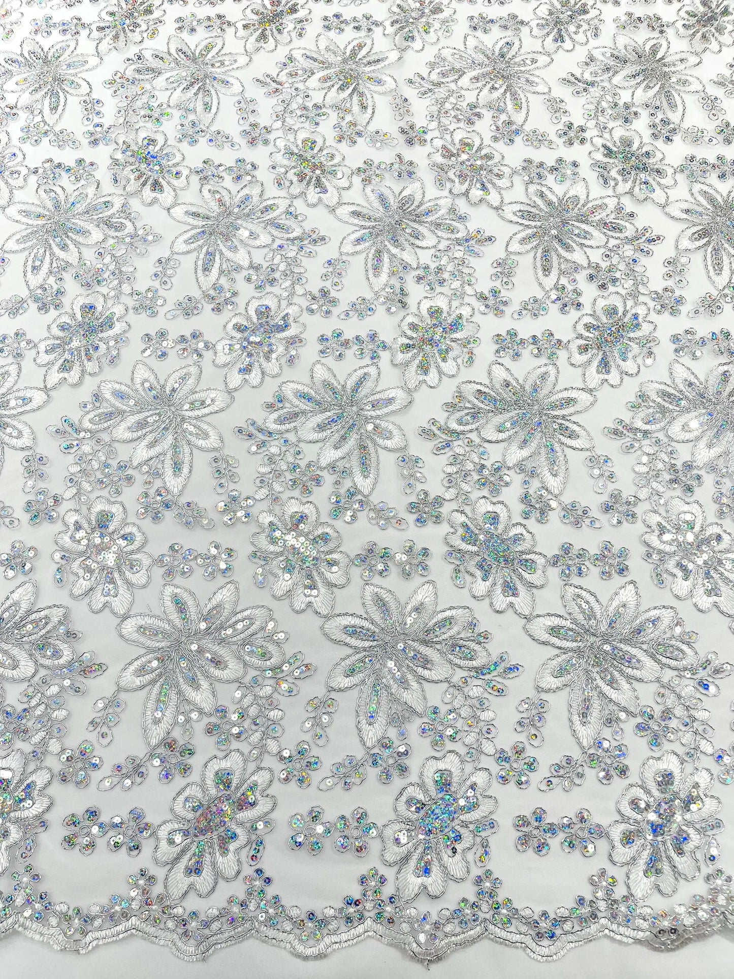 Metallic floral lace design embroidered 54" Wide | New Creations Fabric & Foam Inc.