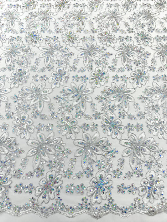 Metallic floral lace design embroidered 54" Wide | New Creations Fabric & Foam Inc.