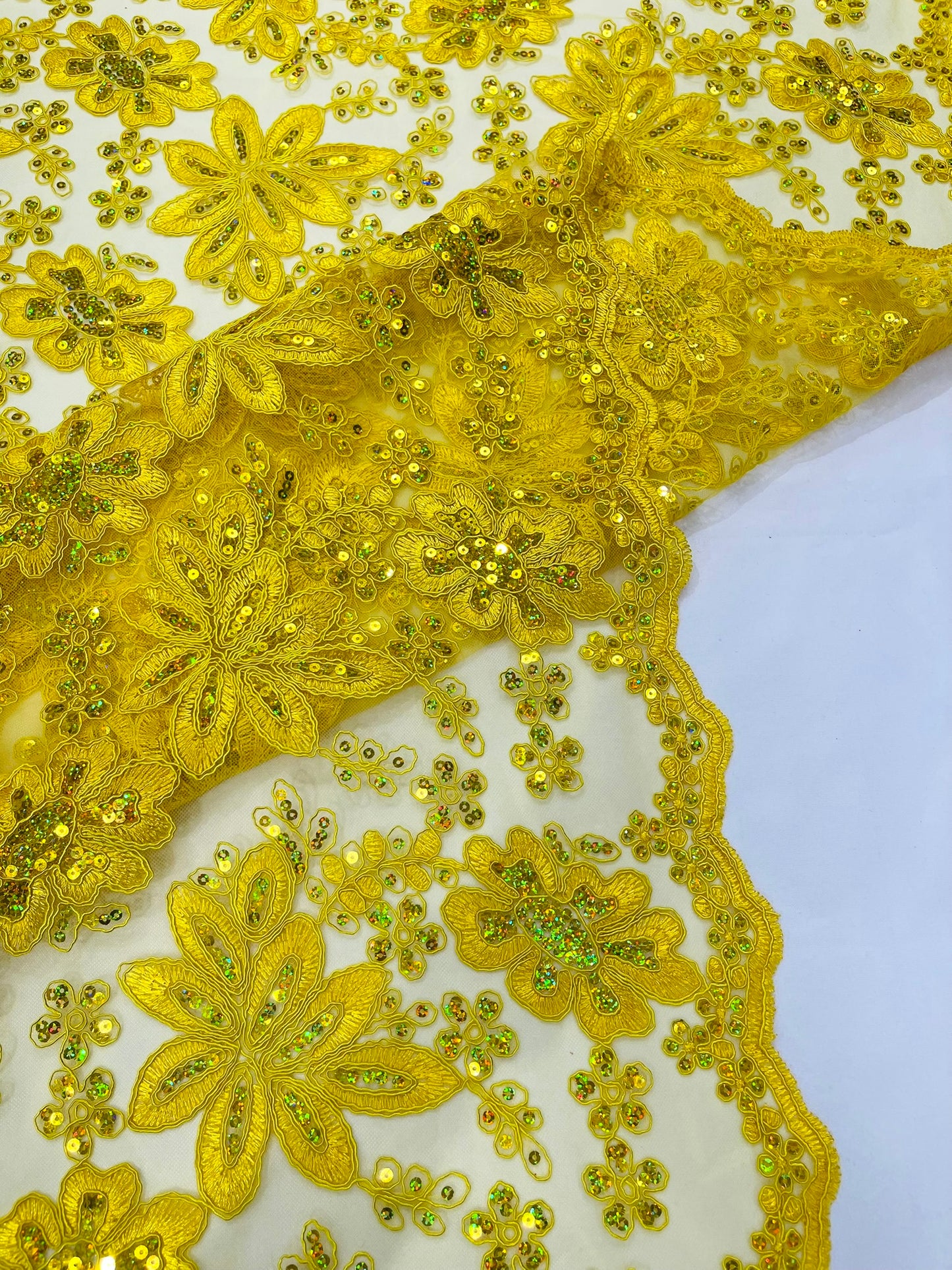 Metallic floral lace design embroidered 54" Wide | New Creations Fabric & Foam Inc.