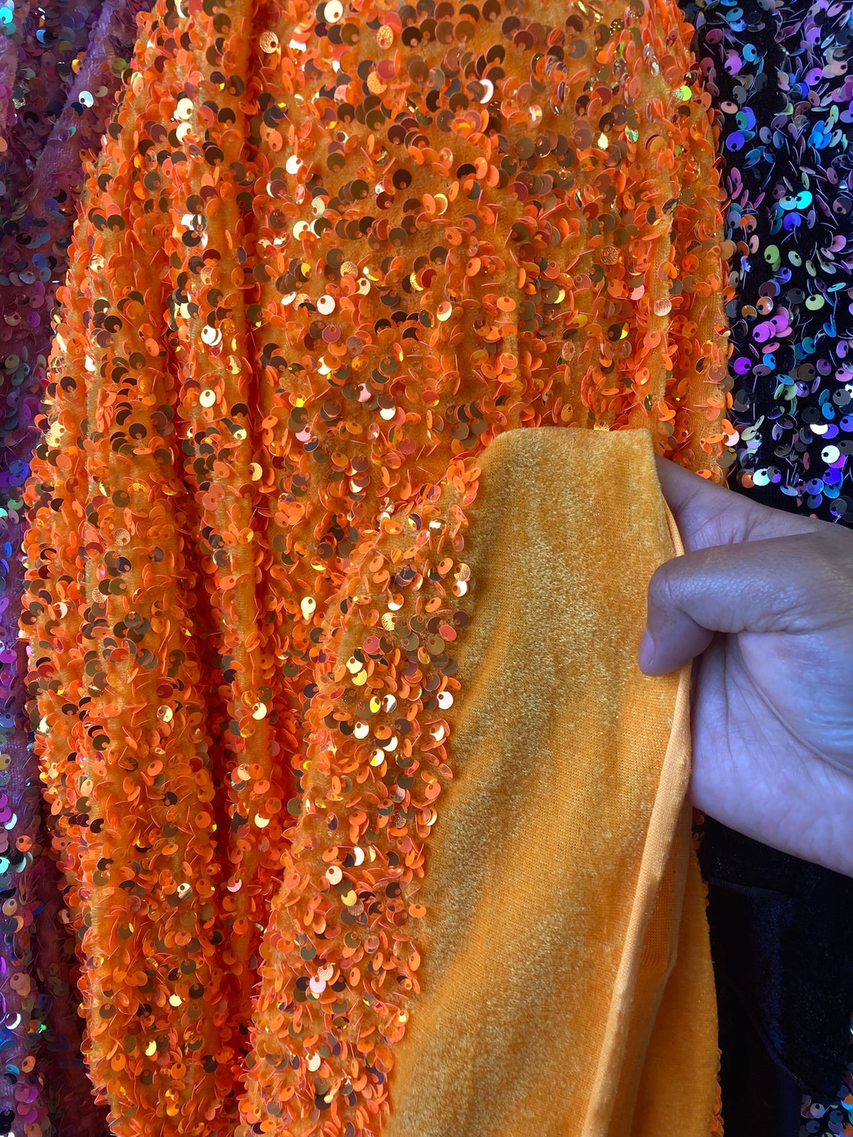 All-Over 5mm Shiny Sequins Stretch Velvet 54" Wide| New Creations Fabric & Foam Inc. - New Creations Fabric & Foam Inc