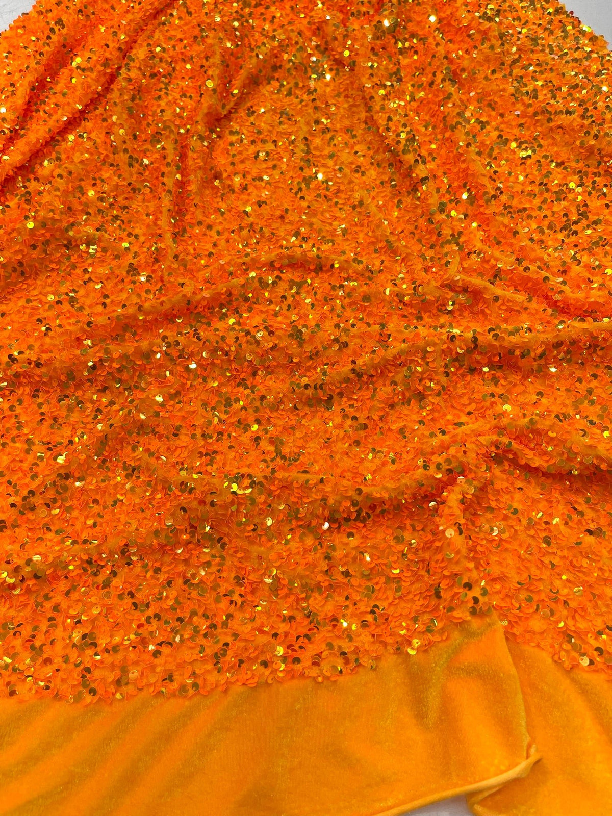 All-Over 5mm Shiny Sequins Stretch Velvet 54" Wide| New Creations Fabric & Foam Inc. - New Creations Fabric & Foam Inc