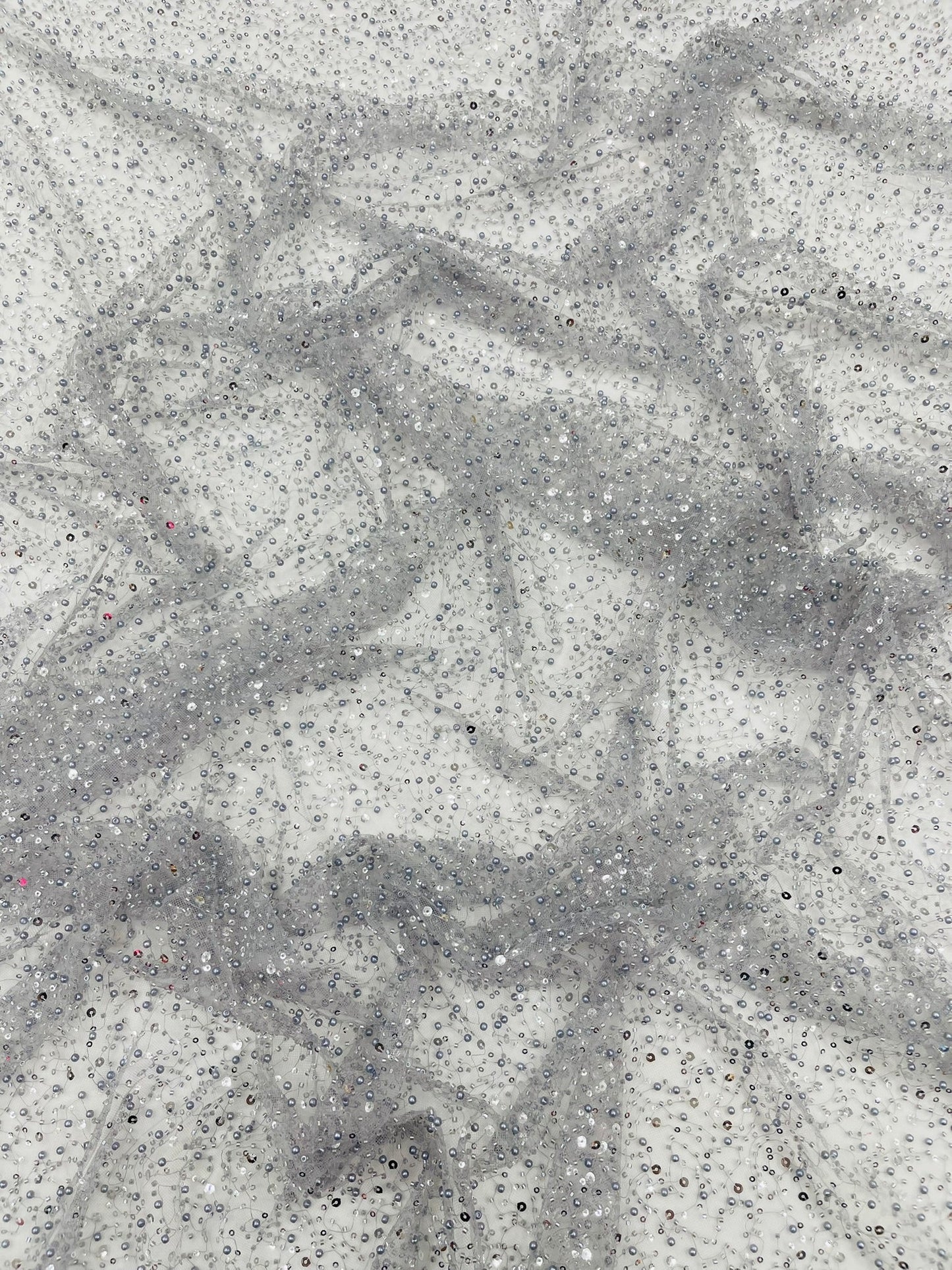 All Over Luxury Beaded Mesh with Pearls, Sequins for Wedding Dresses, Prom Gowns - New Creations Fabric & Foam Inc