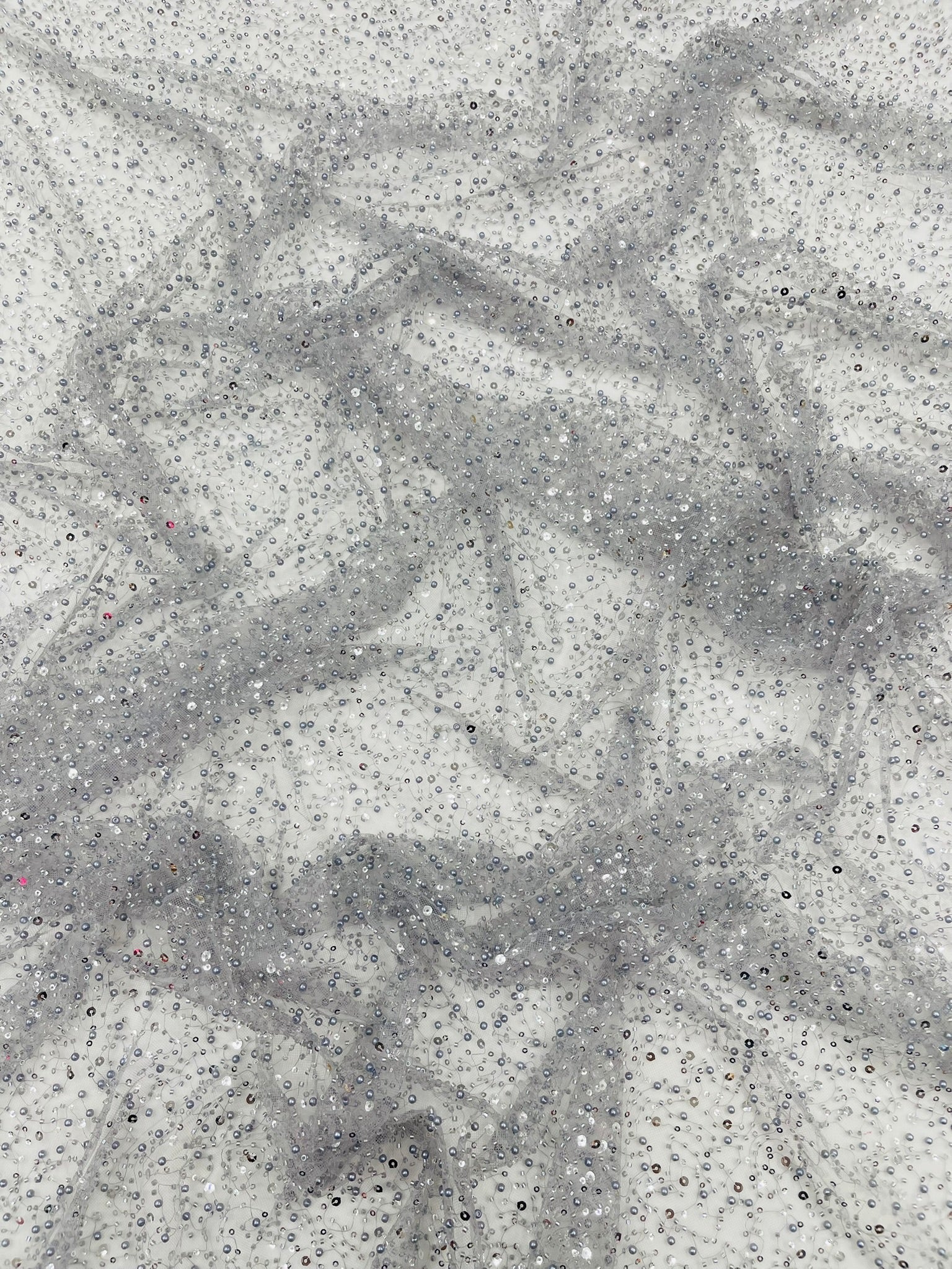 All Over Luxury Beaded Mesh with Pearls, Sequins for Wedding Dresses, Prom Gowns - New Creations Fabric & Foam Inc