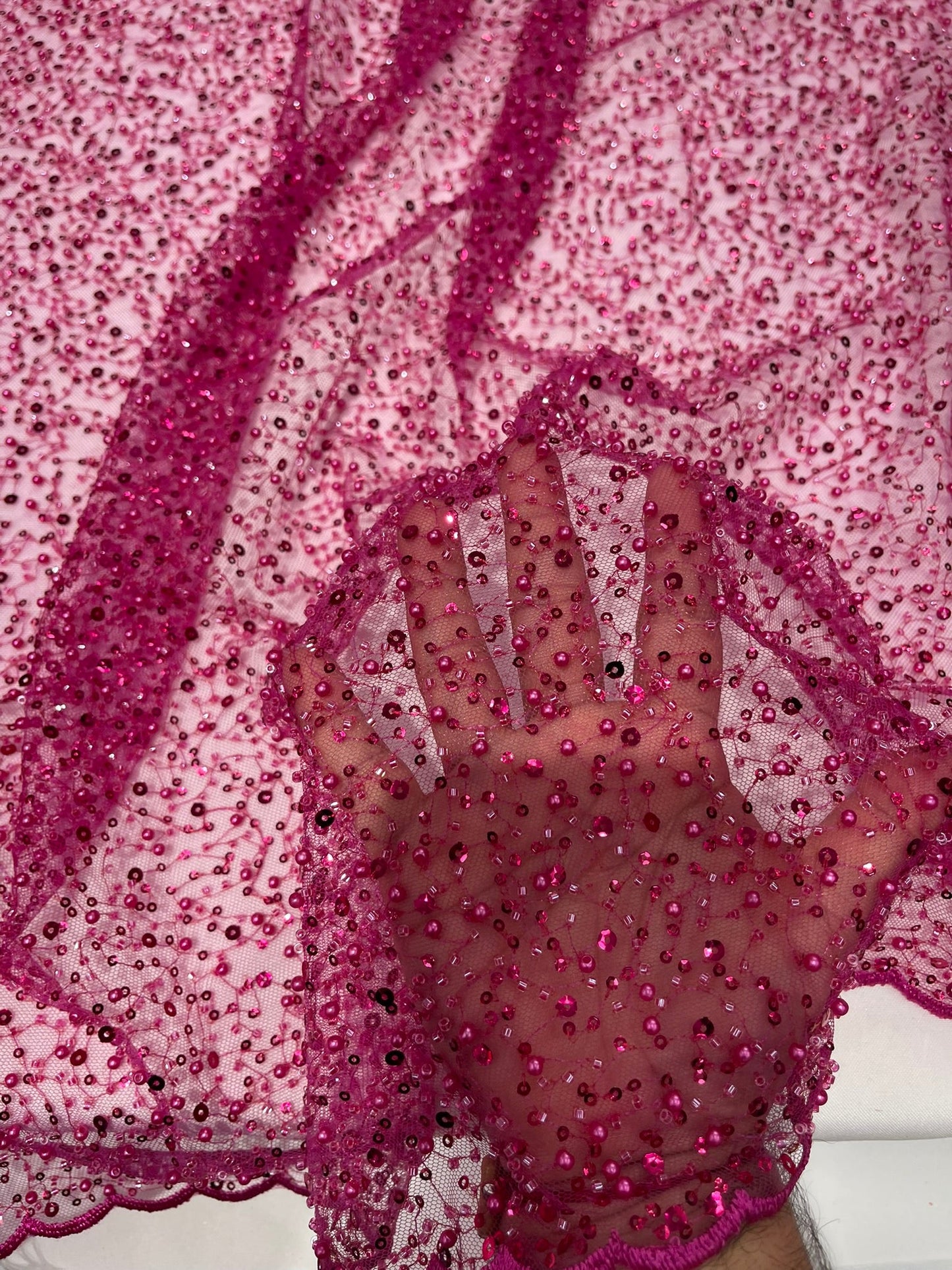 All Over Luxury Beaded Mesh with Pearls, Sequins for Wedding Dresses, Prom Gowns - New Creations Fabric & Foam Inc