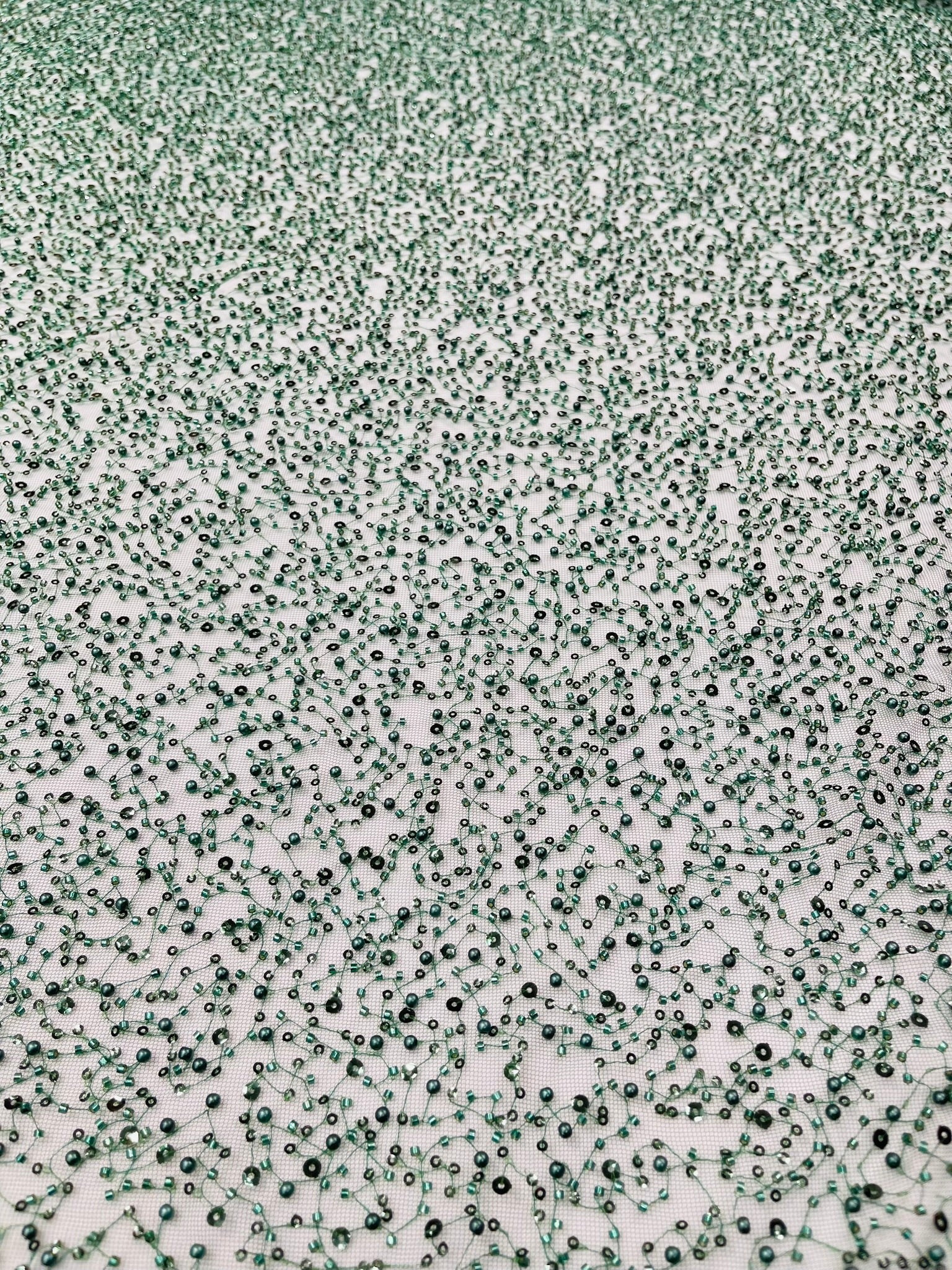 All Over Luxury Beaded Mesh with Pearls, Sequins for Wedding Dresses, Prom Gowns - New Creations Fabric & Foam Inc