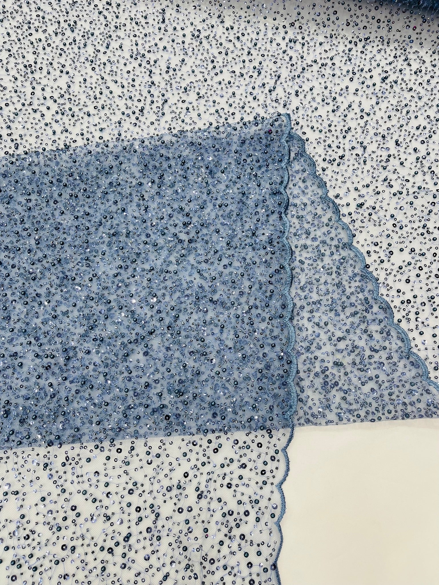 All Over Luxury Beaded Mesh with Pearls, Sequins for Wedding Dresses, Prom Gowns - New Creations Fabric & Foam Inc
