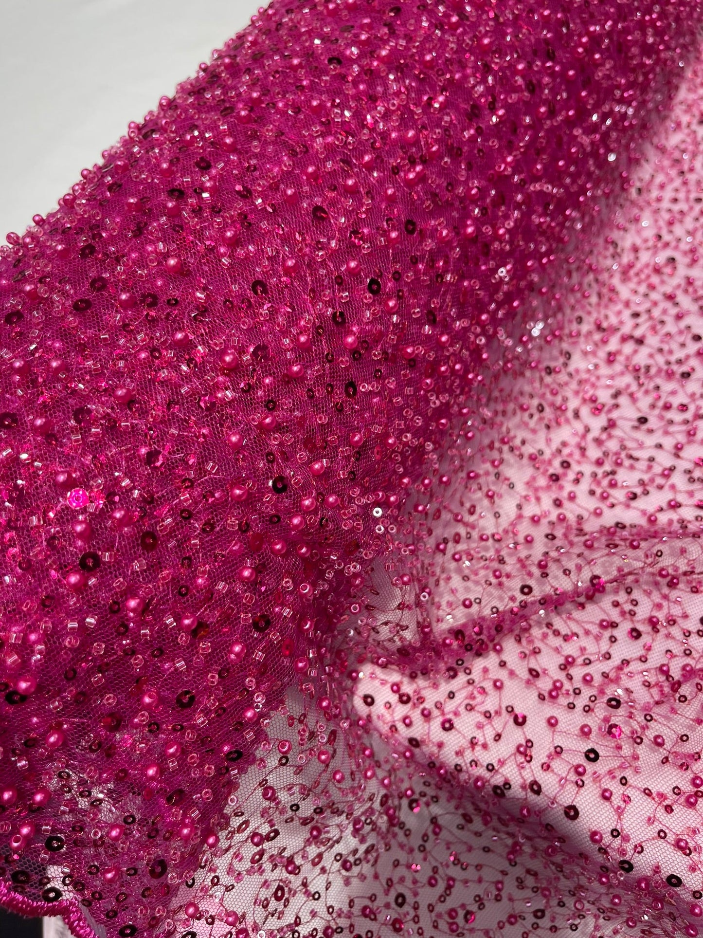 All Over Luxury Beaded Mesh with Pearls, Sequins for Wedding Dresses, Prom Gowns - New Creations Fabric & Foam Inc