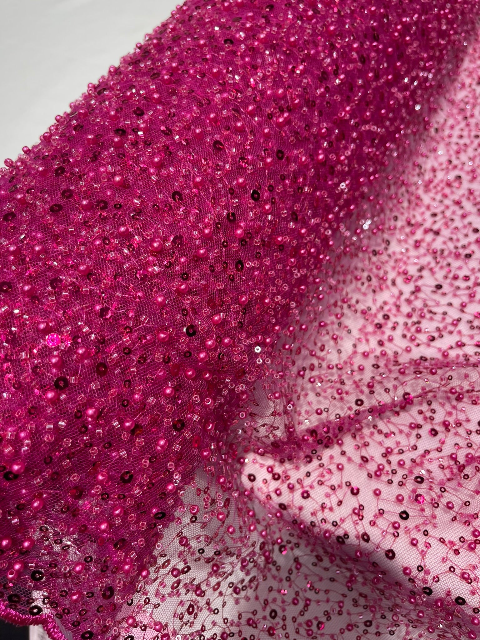 All Over Luxury Beaded Mesh with Pearls, Sequins for Wedding Dresses, Prom Gowns - New Creations Fabric & Foam Inc